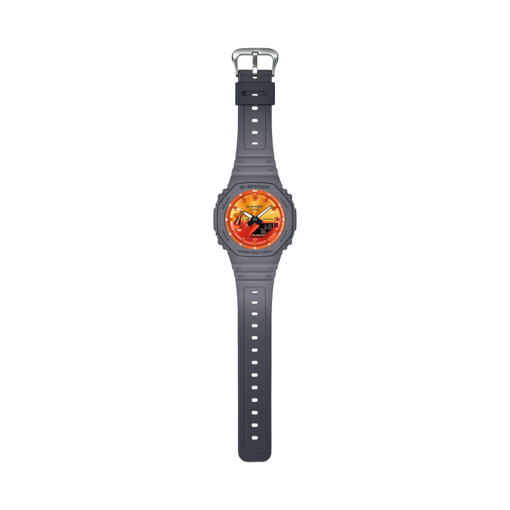 G-Shock GA-2100 Series Analog-Digital Watch in Gray with a Striking Orange Dial