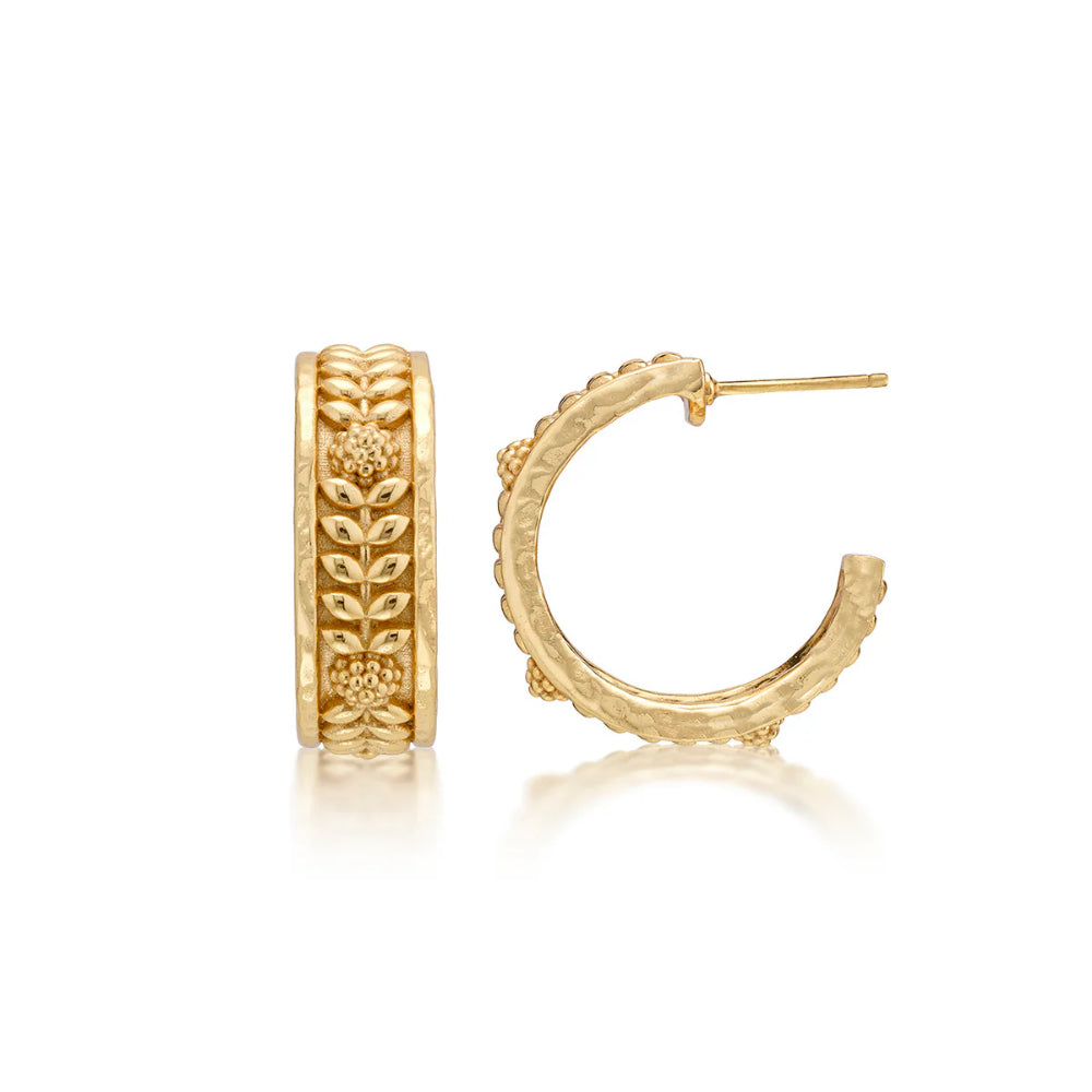 Capucine De Wulf Gold Small Hoop Earrings with Berry and Vine Design