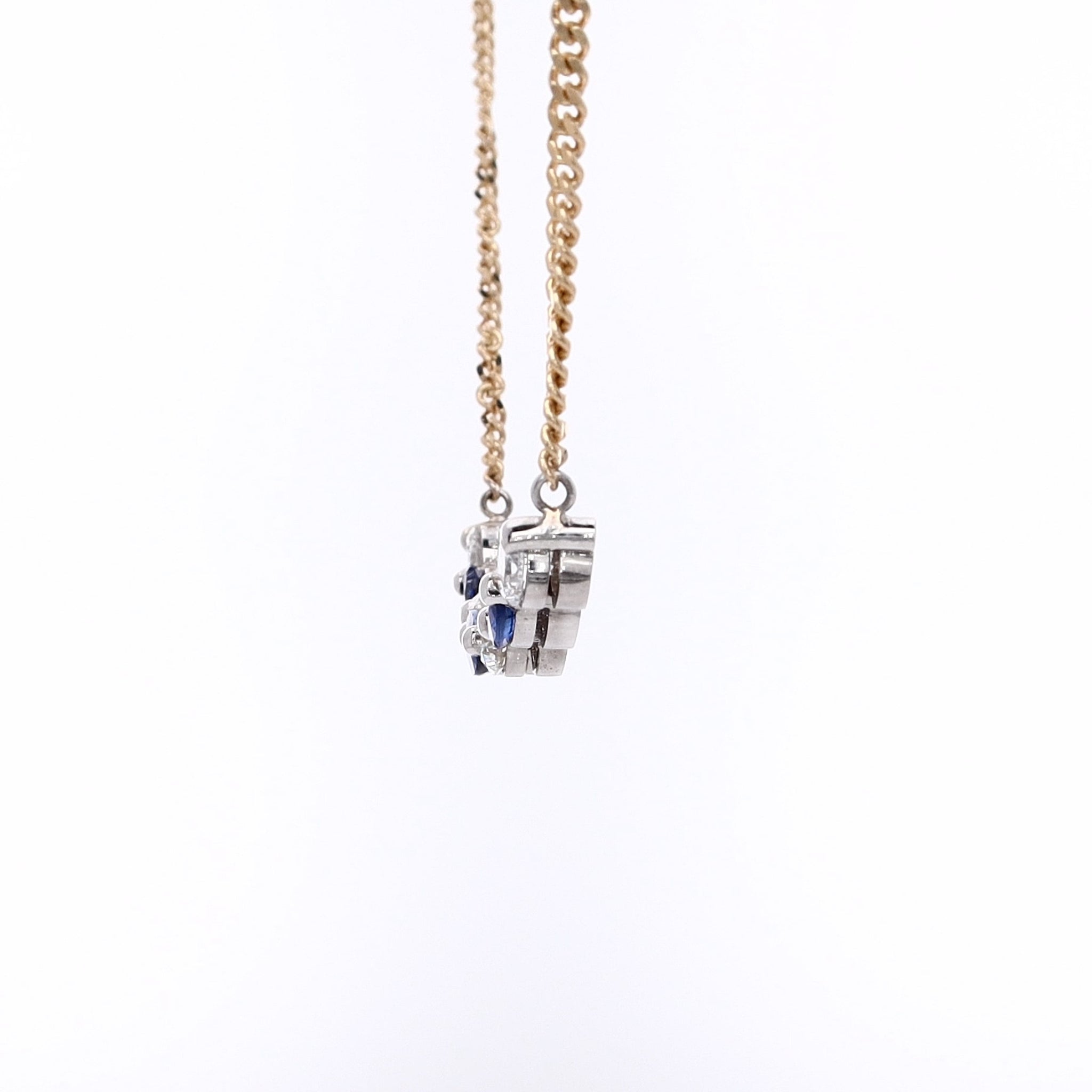 Luxurious Estate 14 Karat White and Yellow Gold Diamond and Sapphire Necklace for Women's Jewelry Collection