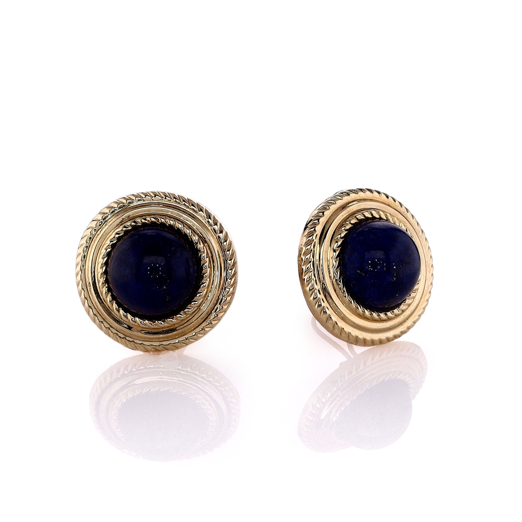 14k Yellow Gold Estate Rope-Edge Frame Stud Earrings with Blue Lapis