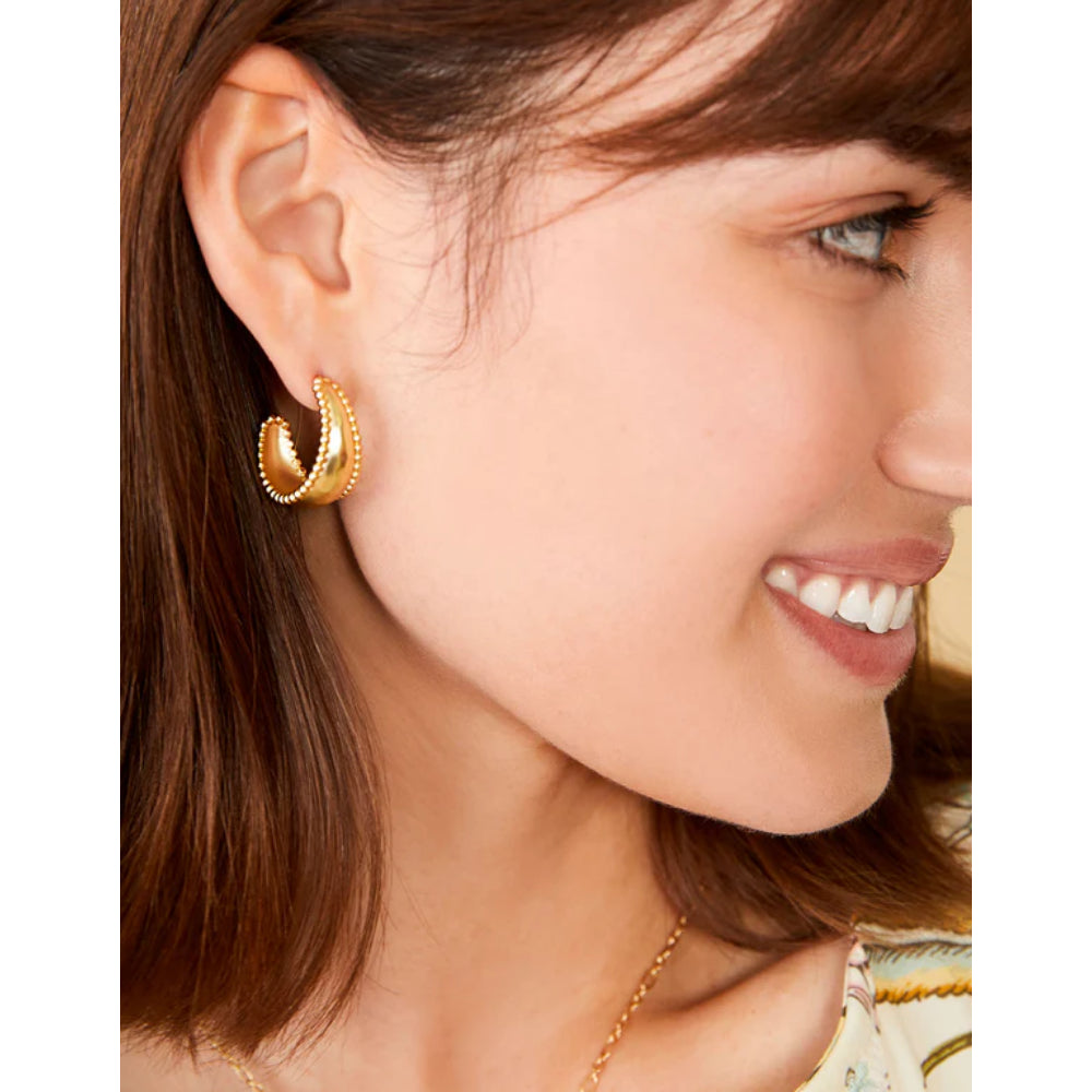 Gorgeous 18kt Gold-Plated Spartina Milly Hoop Earrings with Studded Edges