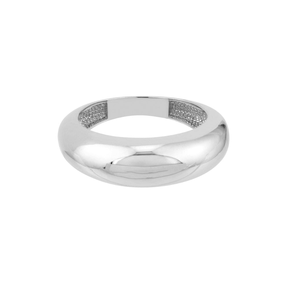 Stylish 14k White Gold Wide Domed Finger Ring for Elegant Look