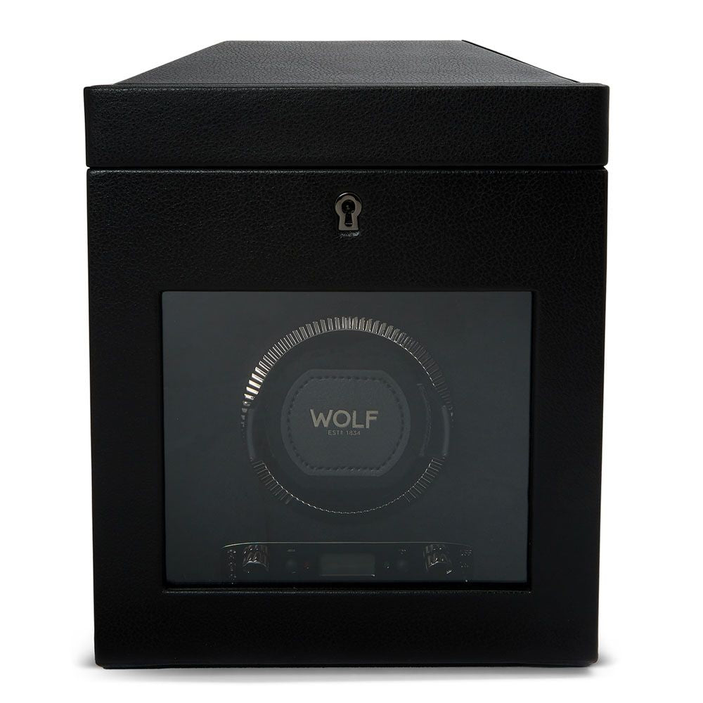 Wolf Designs Black Single Watch Winder with Storage - British Racing Style