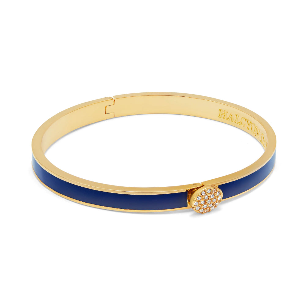 Halcyon Days 18ct Gold Plated Skinny Pave Button Hinged Stylish Bangle