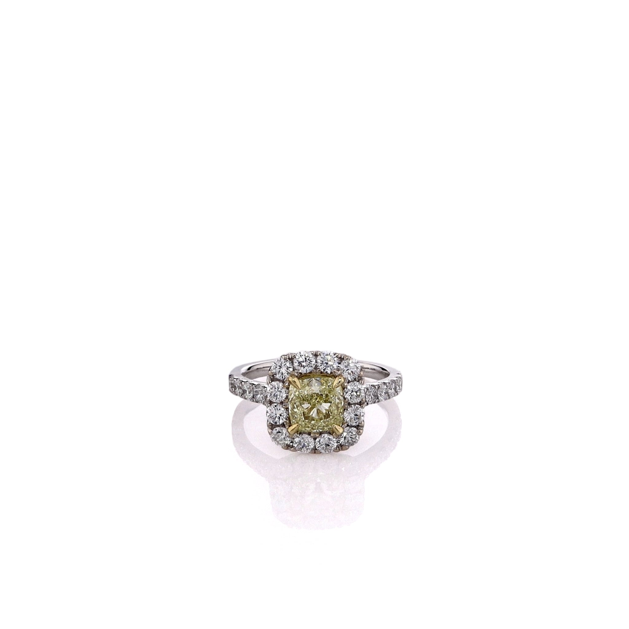 Exquisite 18k Two - Tone Square Center Engagement Yellow and White Diamond Halo Ring for Women