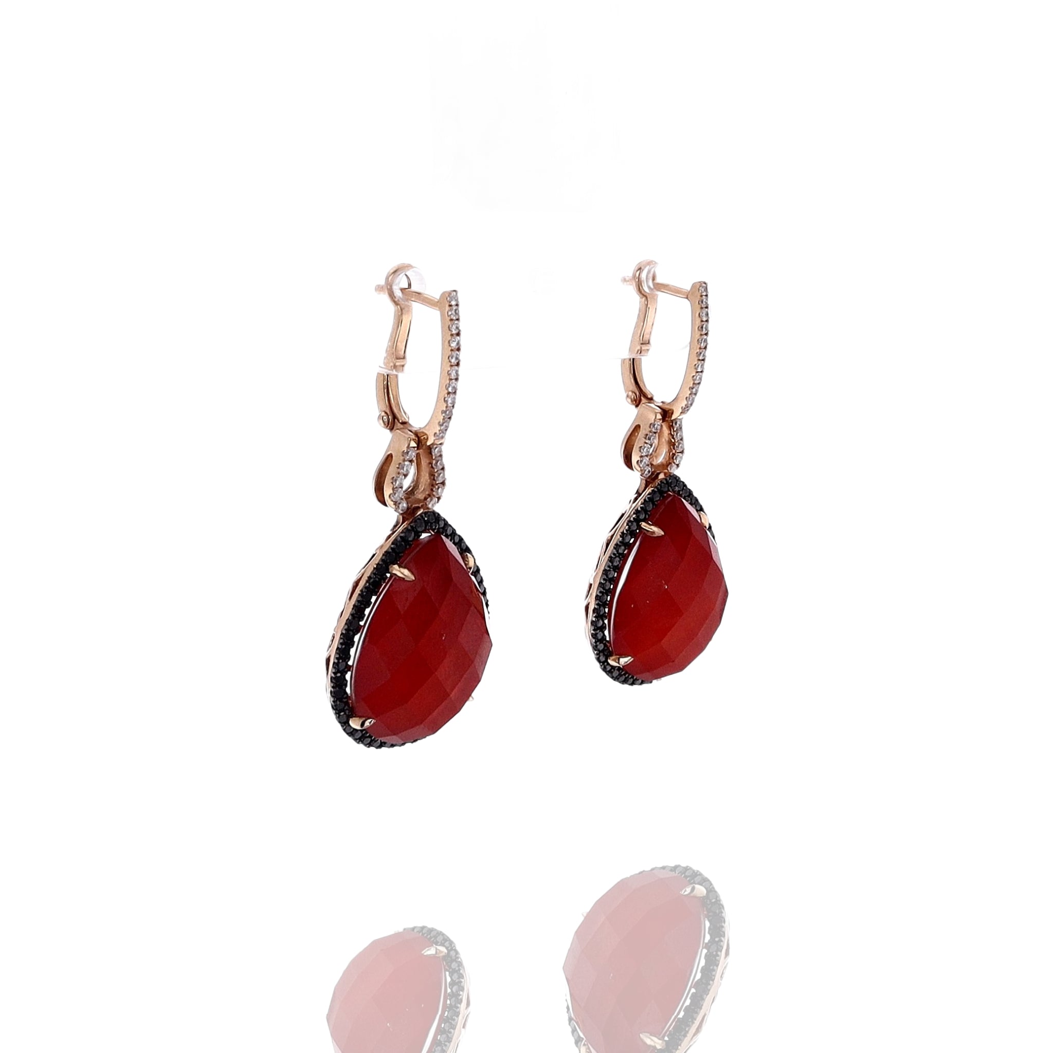 18k Rose Gold Post Earrings with Pear - Shaped Quartz Doublets, Black and Round Diamonds