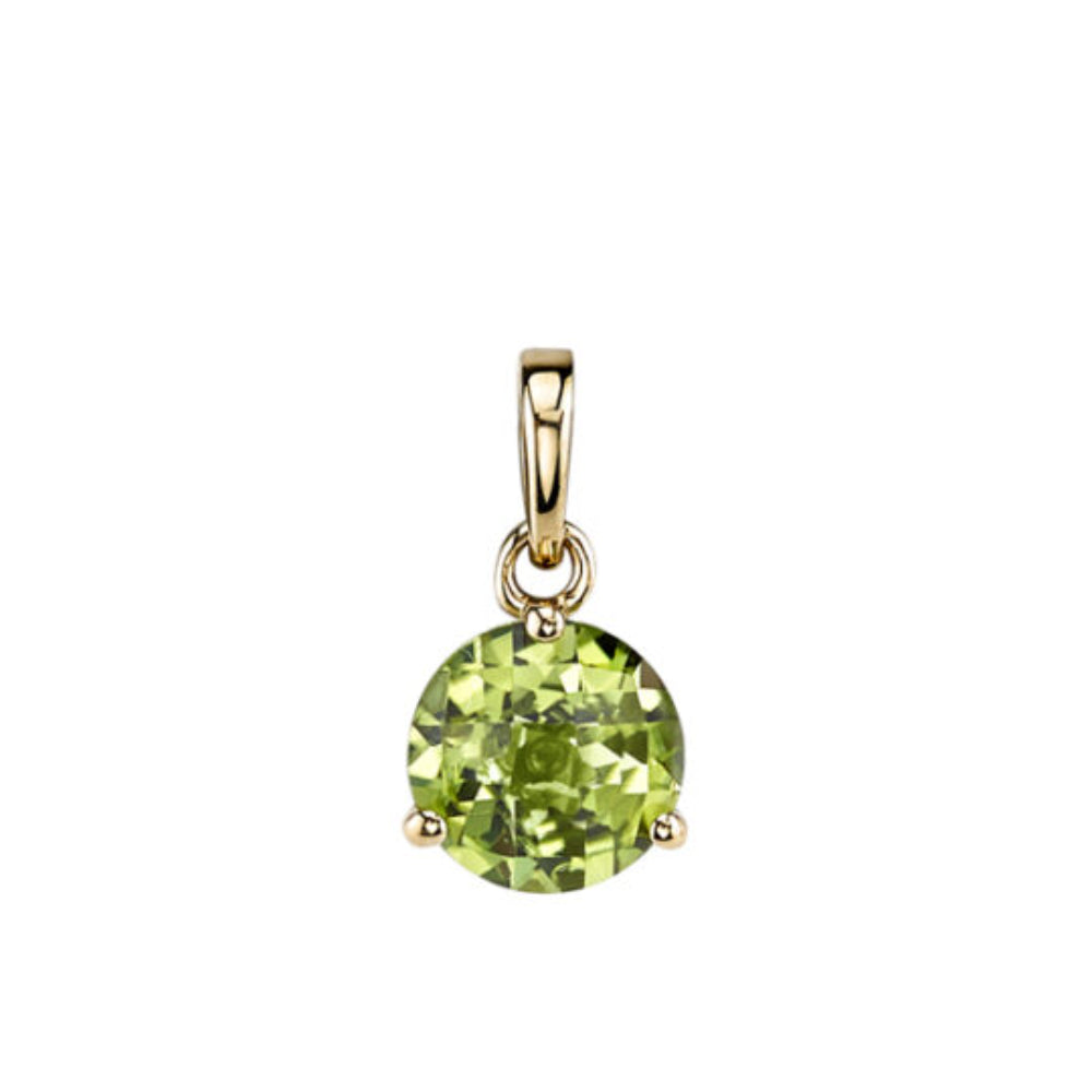 14k Yellow Gold 8mm Round Checkerboard Cut Peridot Pendant Necklace with an 18-Inch Yellow Gold Diamond-Cut Chain