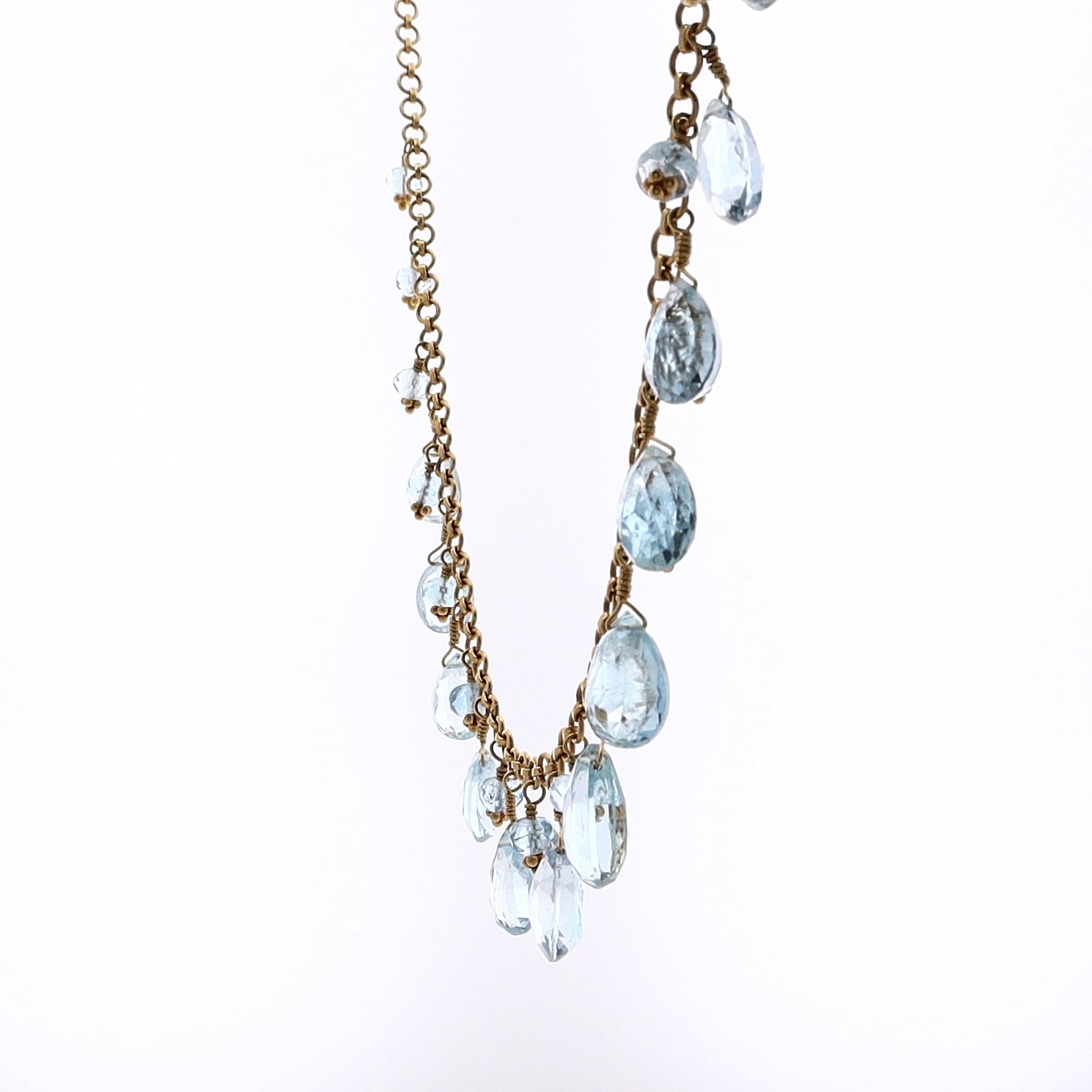 22k Yellow Gold Estate Necklace with Alternating Aquamarine Briolettes