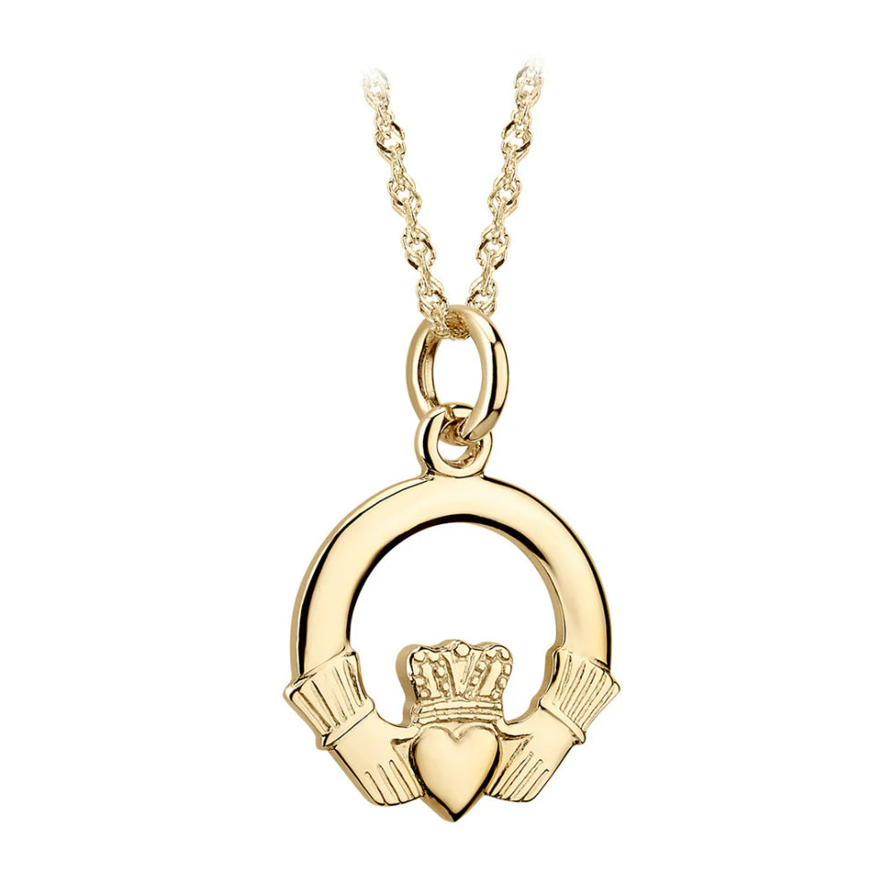 Exquisite 14k Gold Small Claddagh Design Pendant Necklace for Women