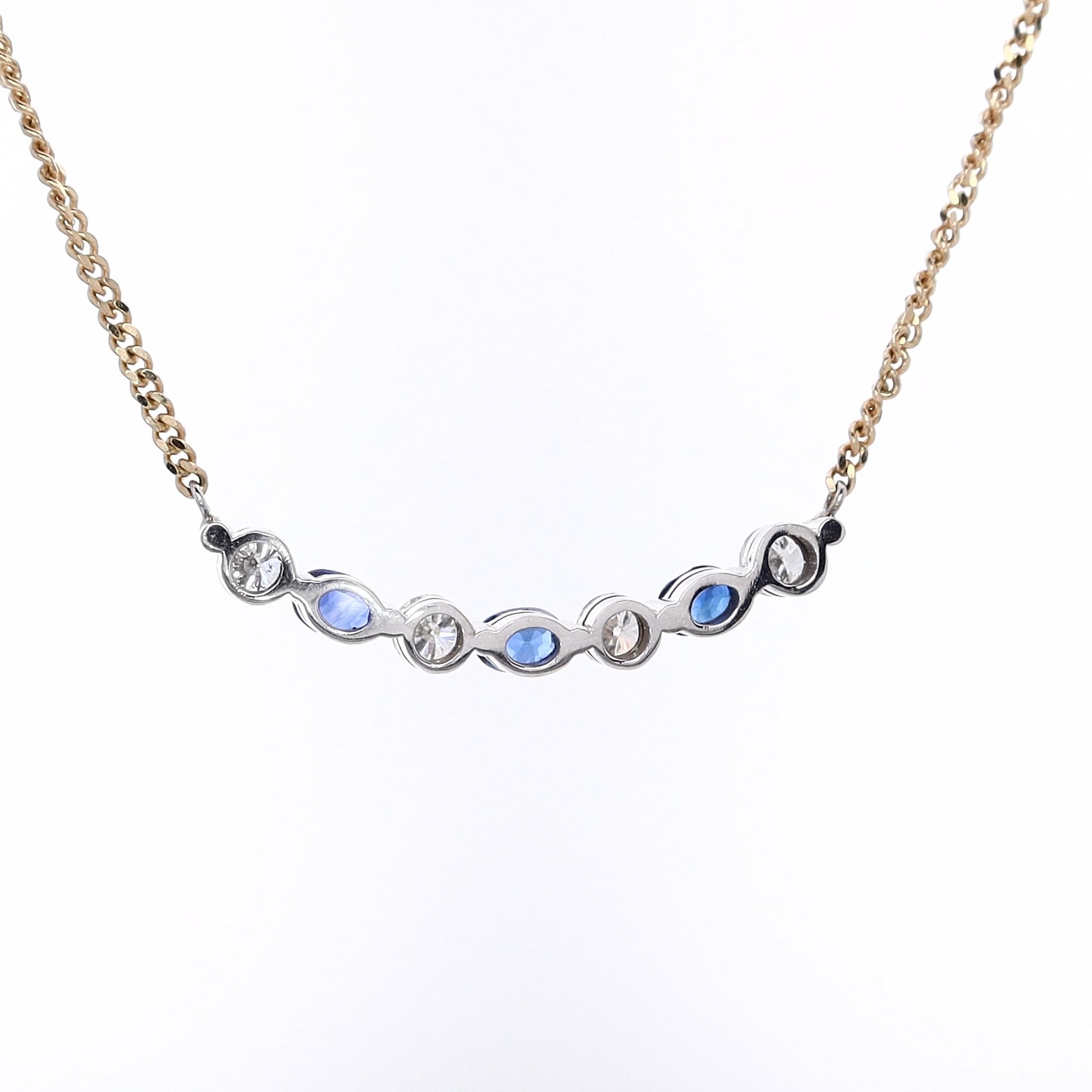 Luxurious Estate 14 Karat White and Yellow Gold Diamond and Sapphire Necklace for Women's Jewelry Collection
