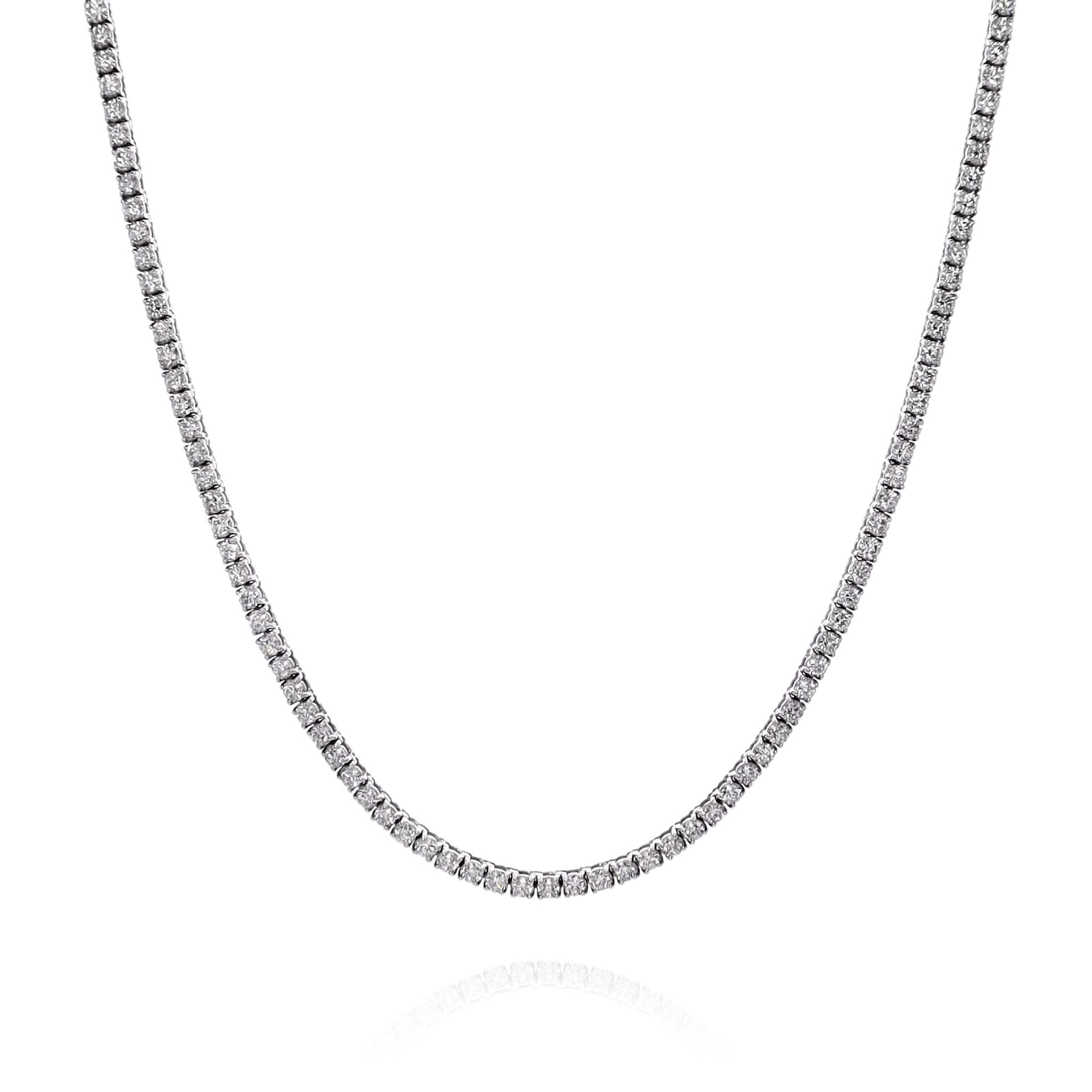 Stunning 14k White Gold Diamond Tennis Necklace with 173 Round Brilliant Cut Diamonds, 17 Inches in Length