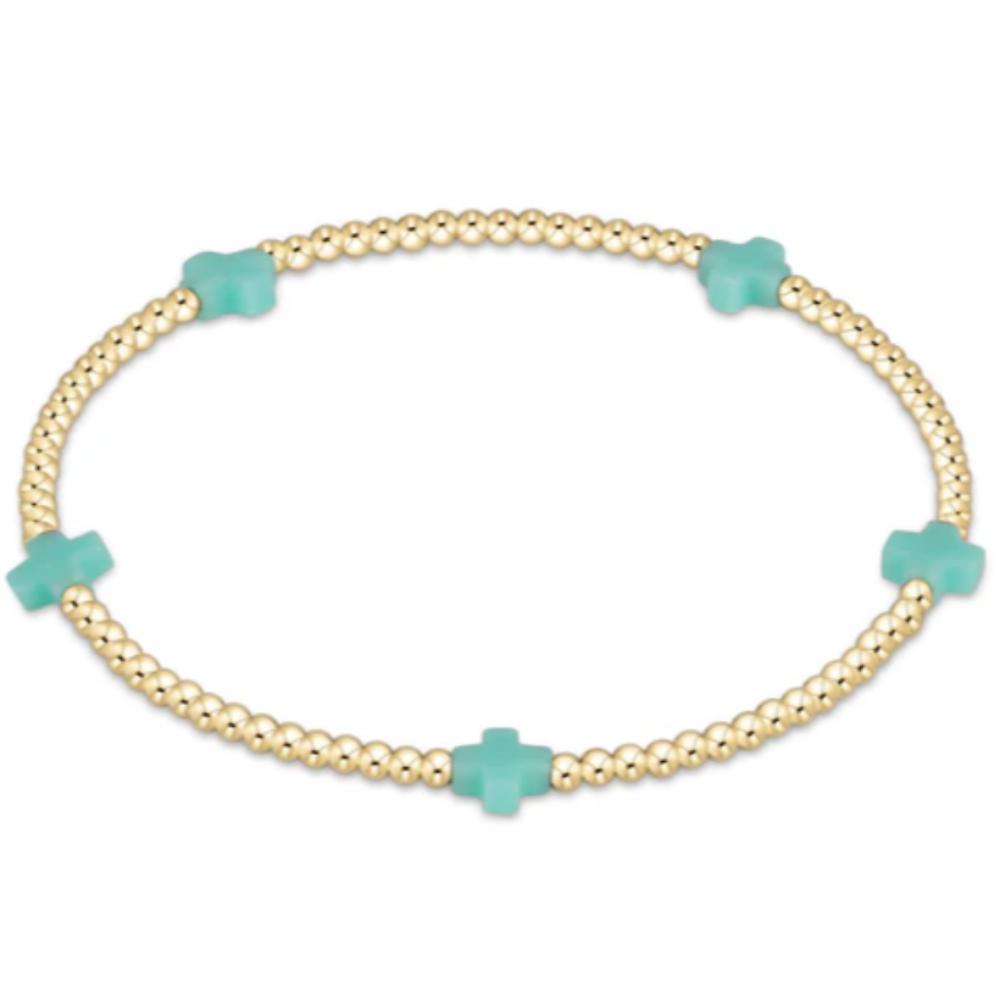enewton 5.5-inch egirl Signature Cross Design Small Gold Pattern 2mm Bead Bracelet in Mint Color