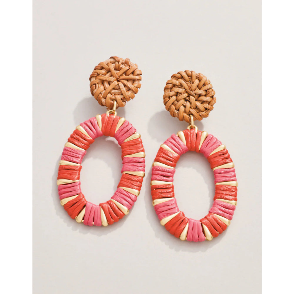 Red Spartina Lightweight Straw Oval Earrings for Tropical Vibes