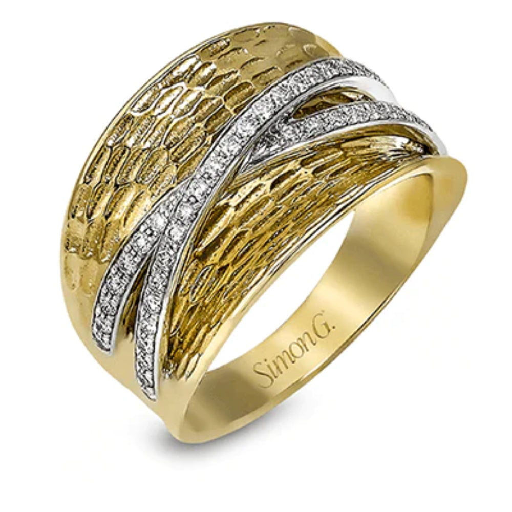 Simon G. 18k Gold Two-Tone Wide Band Ring with Intertwined Diamond Ribbons