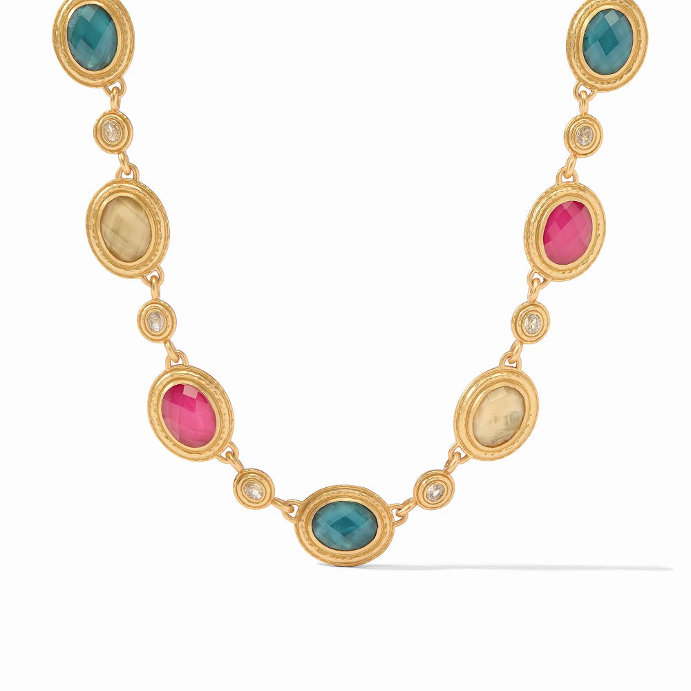 Julie Vos Tudor Style Stone and CZ Adjustable Necklace in 24k Gold Plate