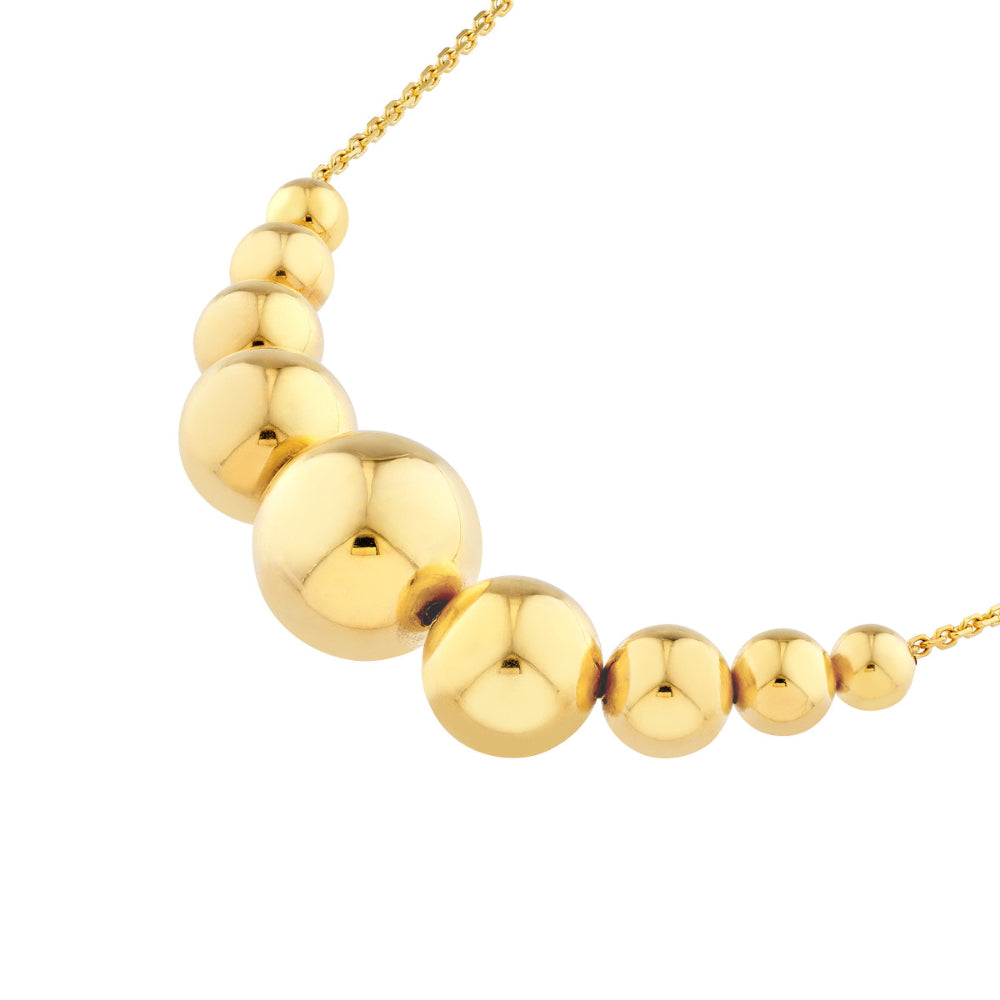 14k Gold Adjustable Gradient Round Bead Necklace with Cable Chain and Lobster Lock