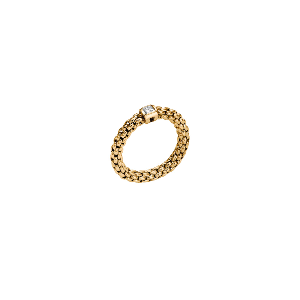 Fope Souls Collection 18k Gold Flexible 'Flex'it Ring Adorned with a Single White Diamond