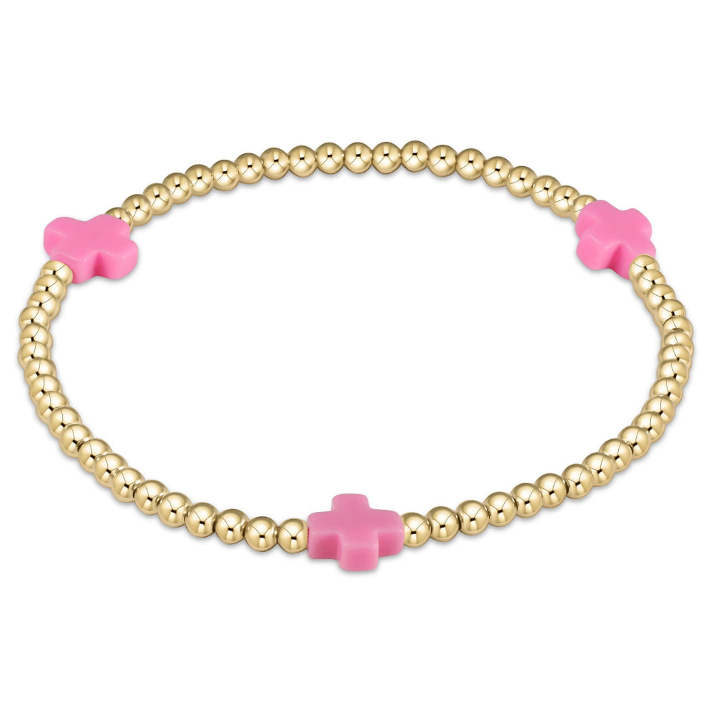 enewton 6.5 Signature 3mm Bright Pink Cross Gold Pattern Bead Bracelet
