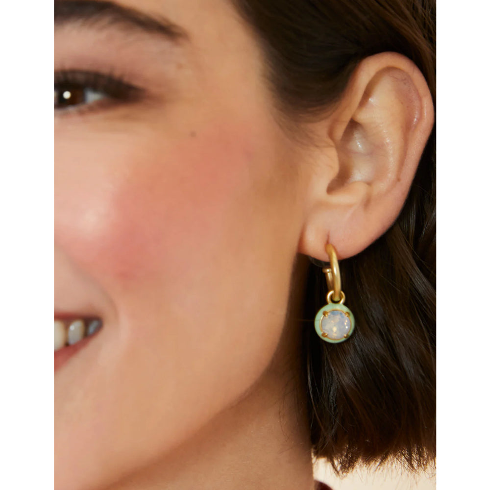 18kt Matte Gold Plated White Opal Clara Drop Hoop Earrings