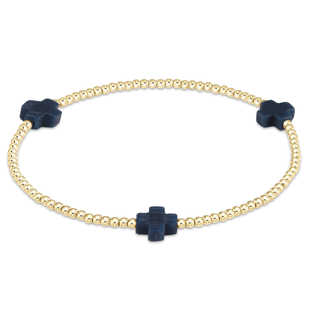 Navy enewton 6.25 Signature Cross 2mm Gold Pattern Bead Bracelet