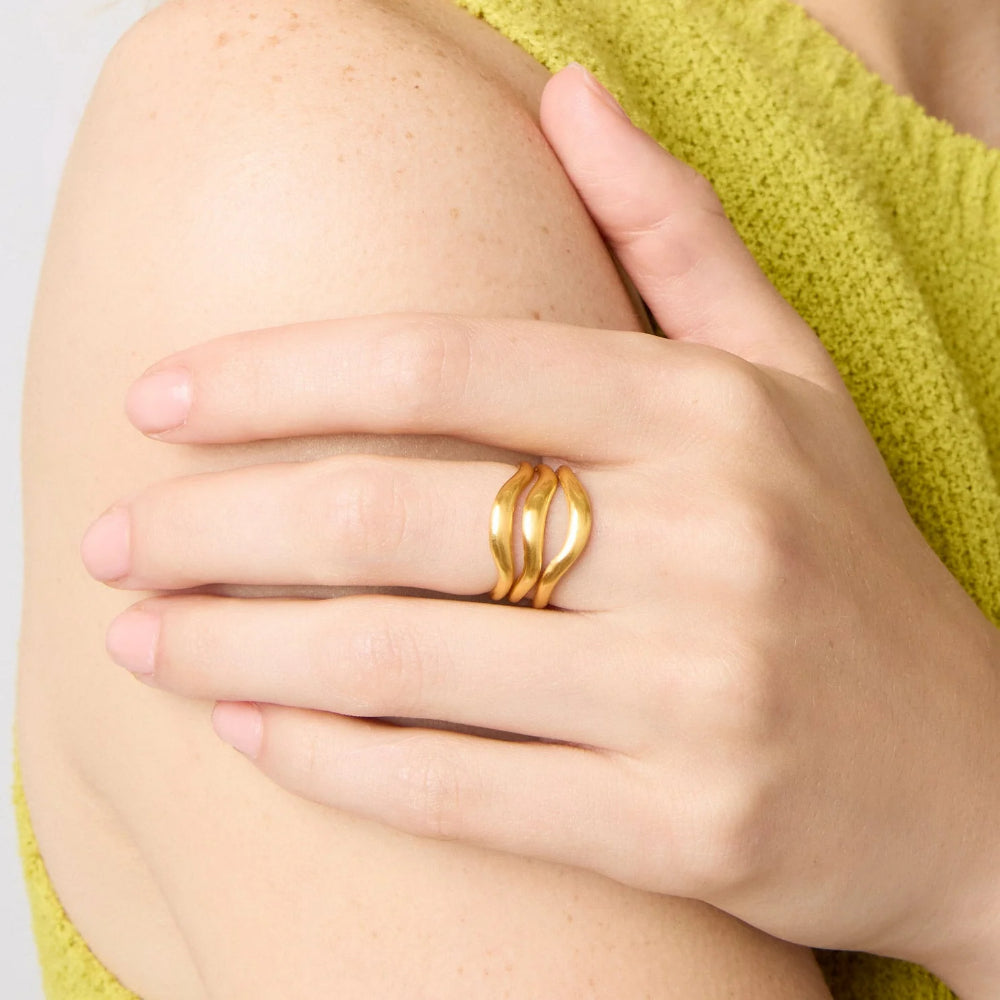 Julie Vos Adjustable 24K Gold Plated Wave Fashion Ring
