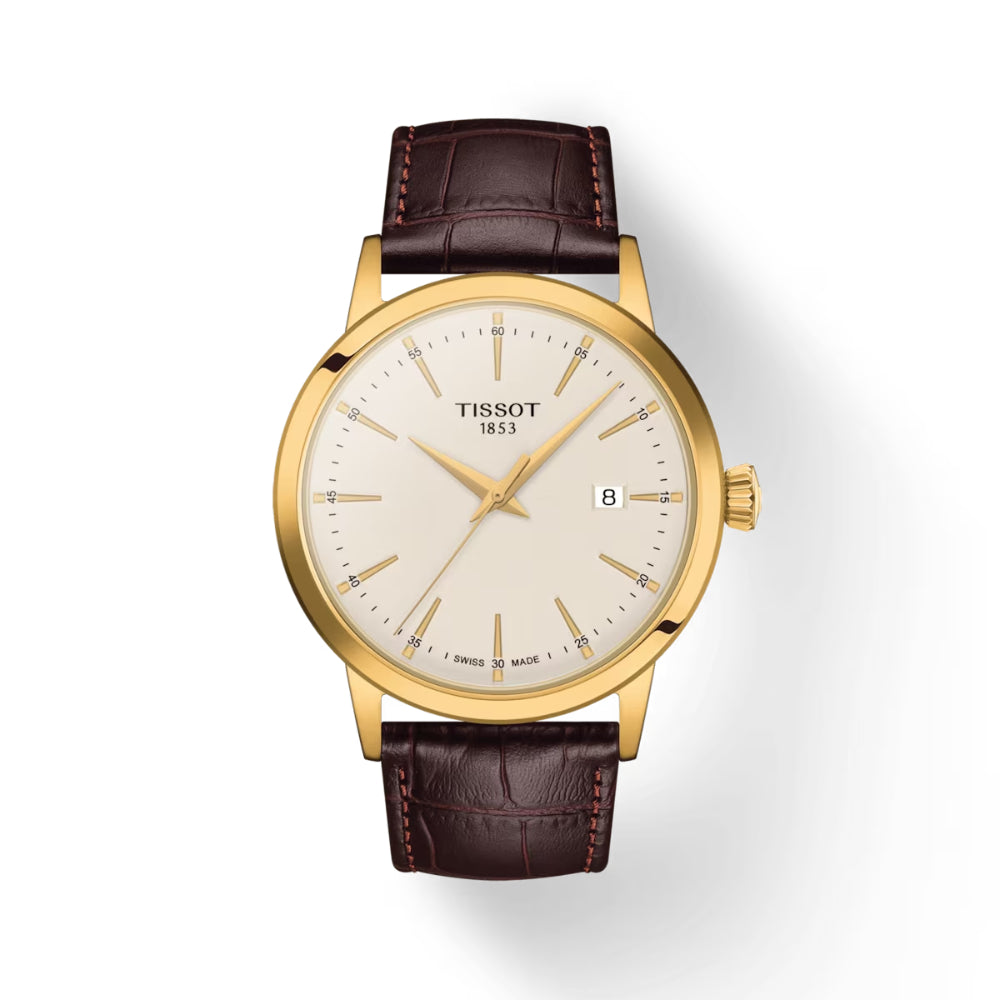Tissot 42mm Ivory Dial Classic Dream Quartz Watch with Durable Stainless Steel
