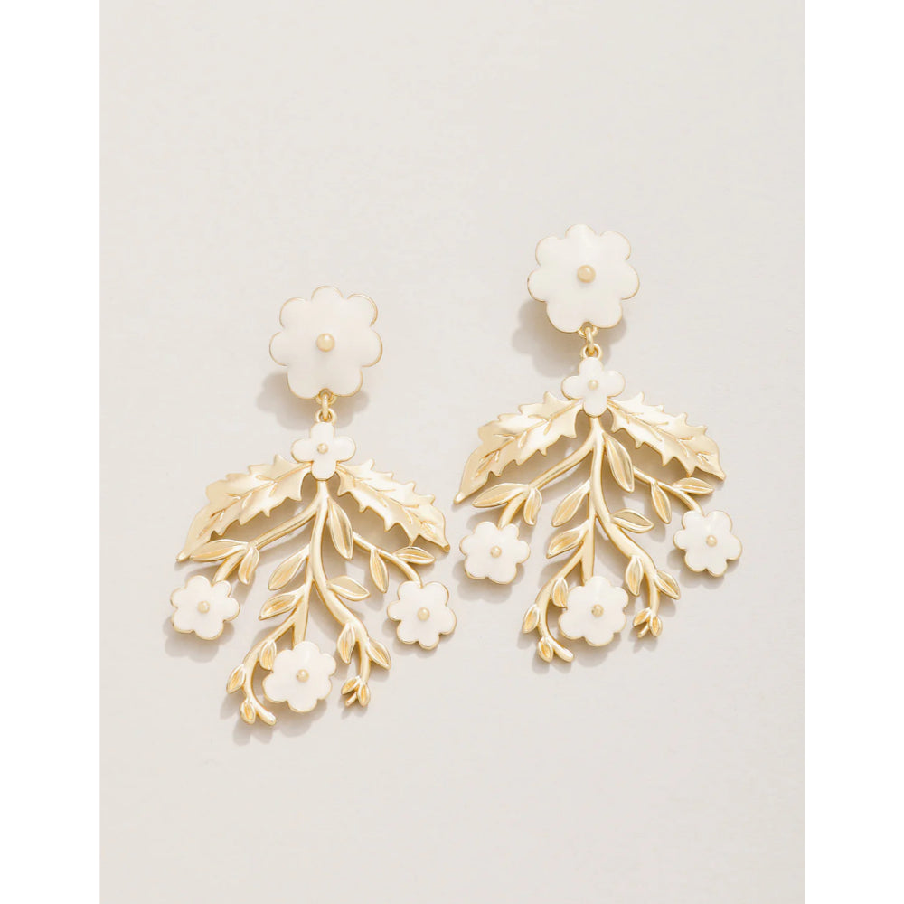 Cream-colored Spartina Delphinium Enamel Earrings with 18kt Matte Gold Plating
