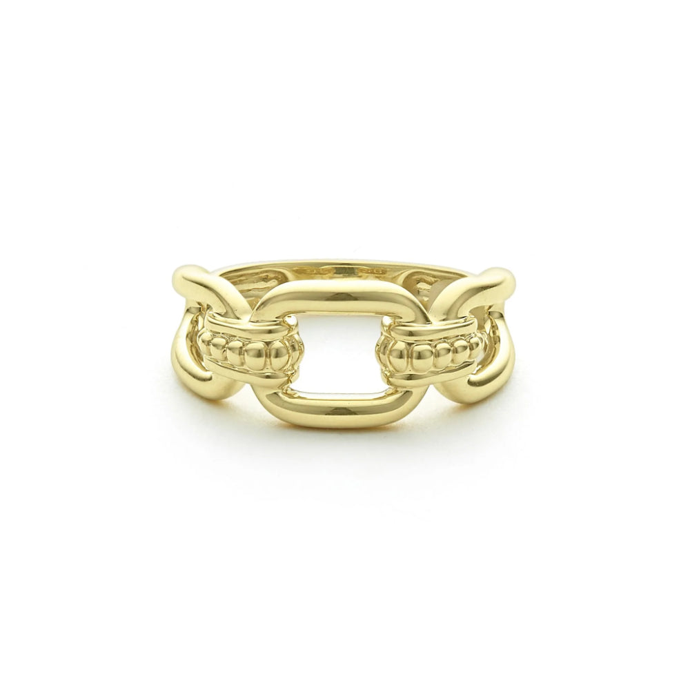 Lagos 18k Gold Oval Caviar Link Signature Ring