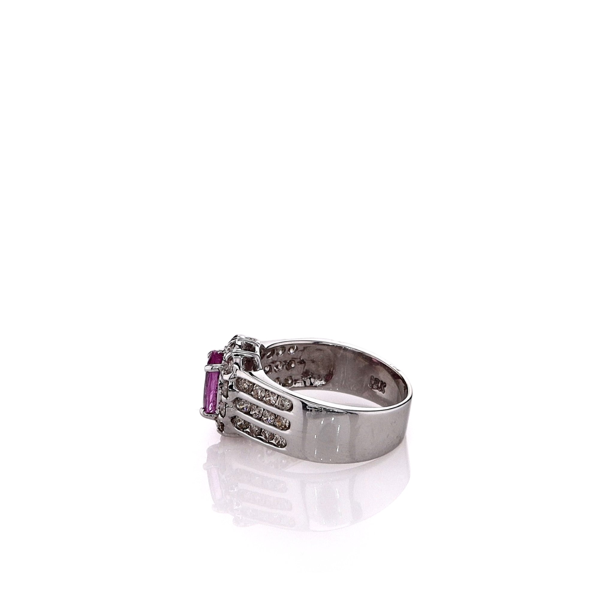 Exquisite Estate Le Vian 18k White Gold Oval Pink Sapphire and Diamond Halo Engagement Ring