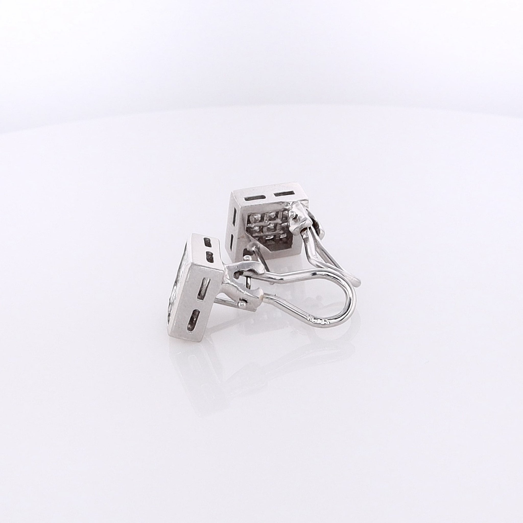 Luxurious 18 Karat White Gold Princess Cut Diamond Earrings with Omega Backing