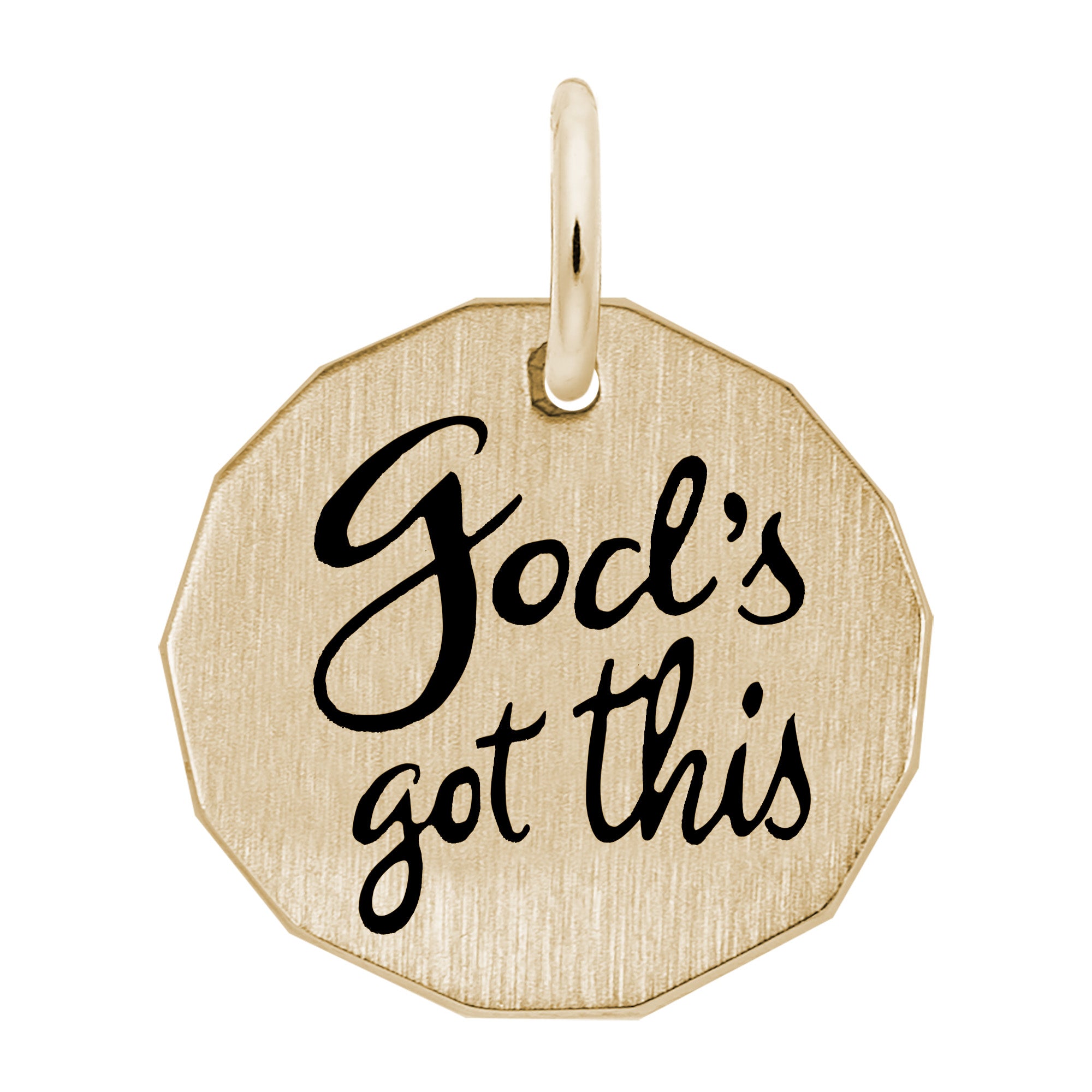 14K Yellow Gold 'God's in Control' Engravable Charm for Special Occasions