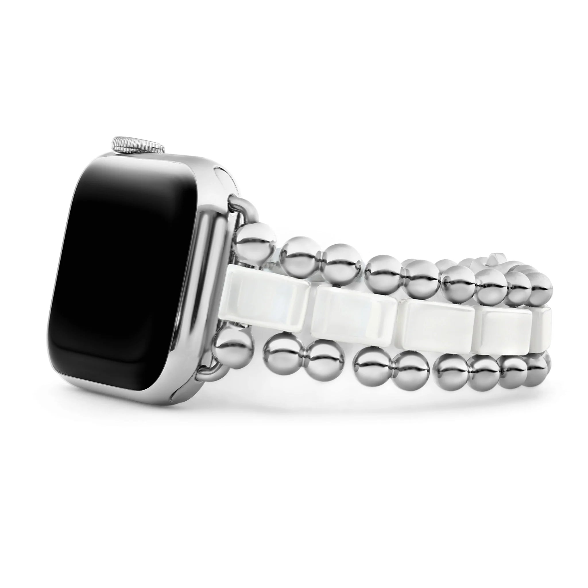 Lagos Smart White Ceramic and Stainless Steel Apple Watch Bracelet, 38 - 45mm