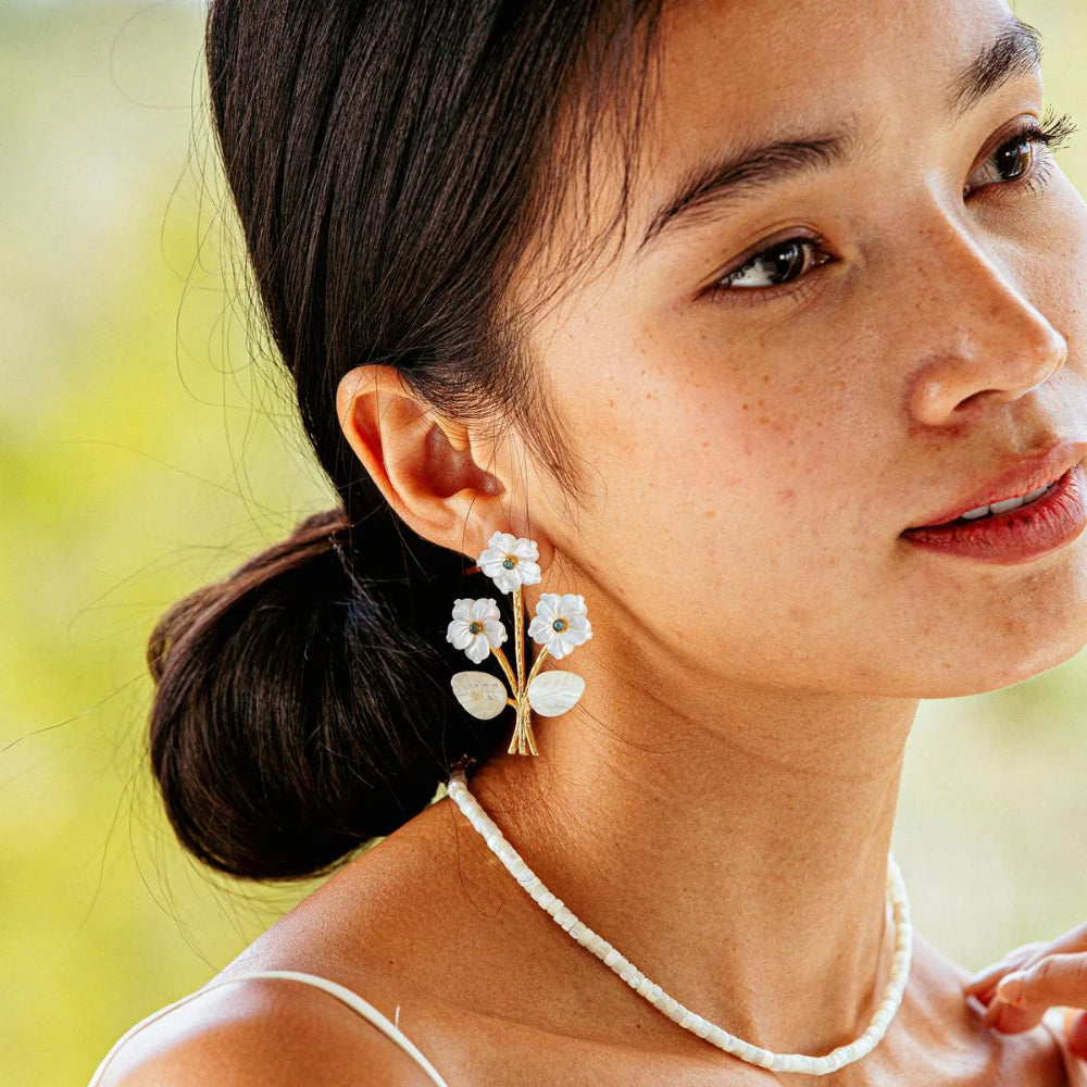 Capucine De Wulf Convertible Mother-of-Pearl and Jade Bouquet Post Earrings