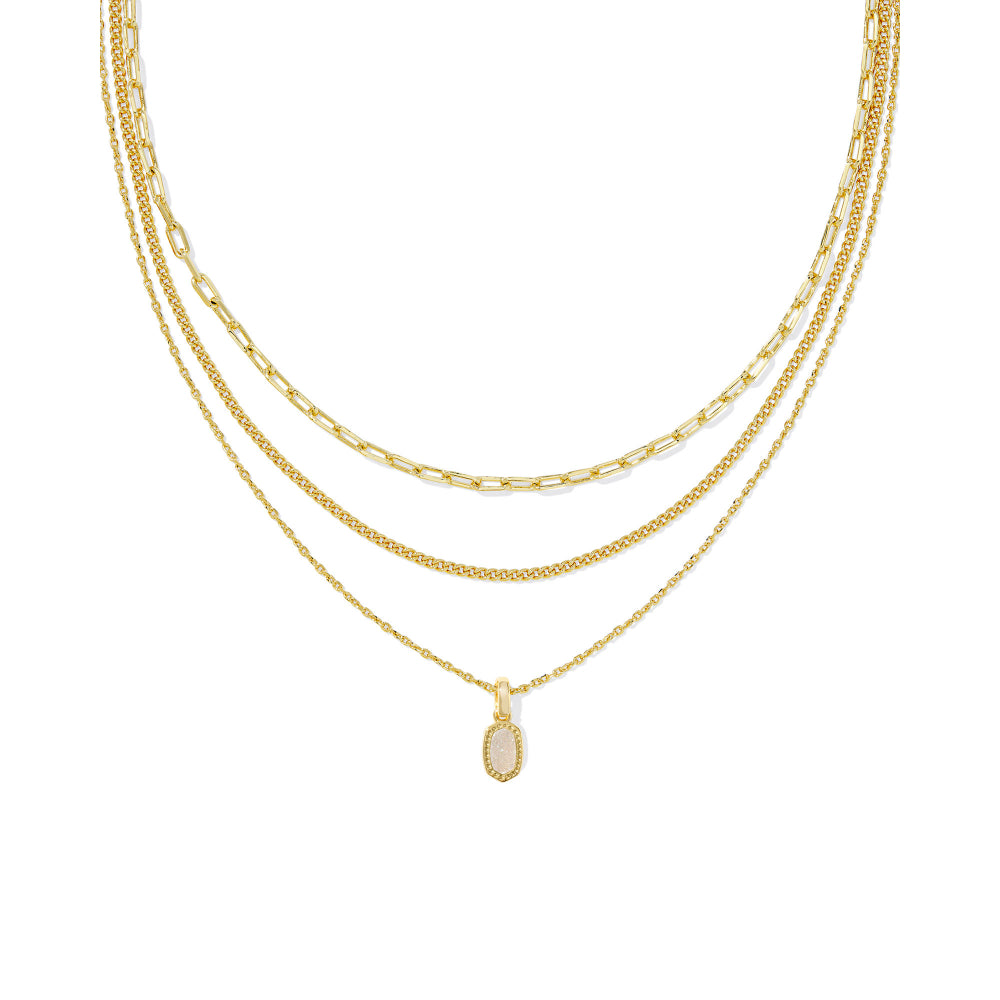Kendra Scott Gold-Plated Mini Elisa Design Triple Strand Fashion Necklace for Effortless Layering