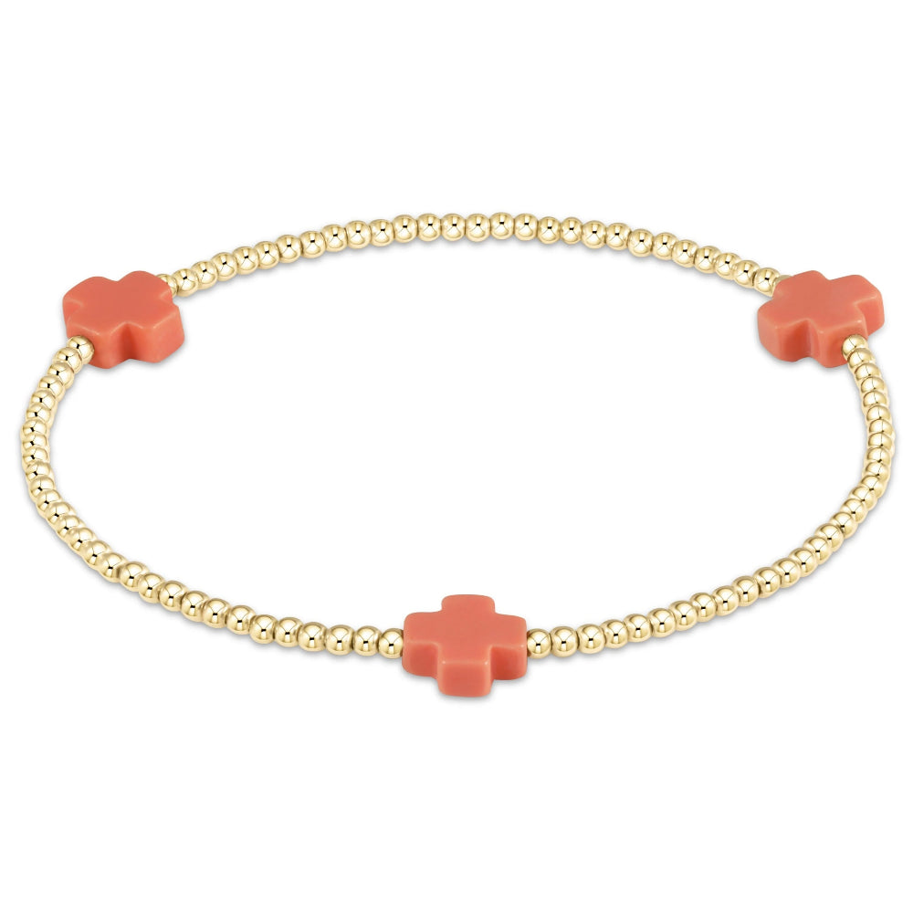 Enewton Signature 6.25mm 2mm Bead Coral Bracelet with Cross Gold Pattern