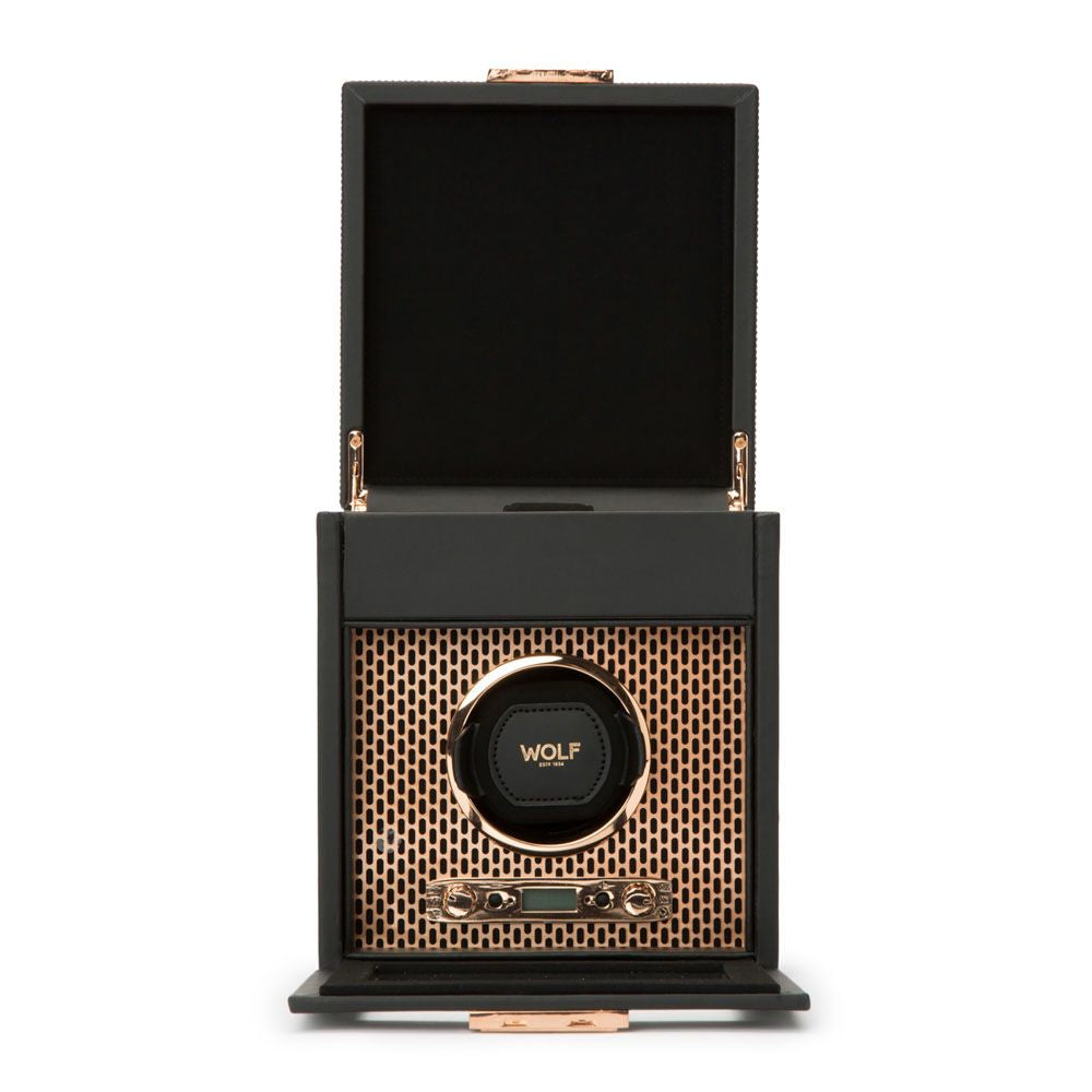 Wolf Designs Axis Single Watch Winder with Storage Function, Crafted in Elegant Copper Finish