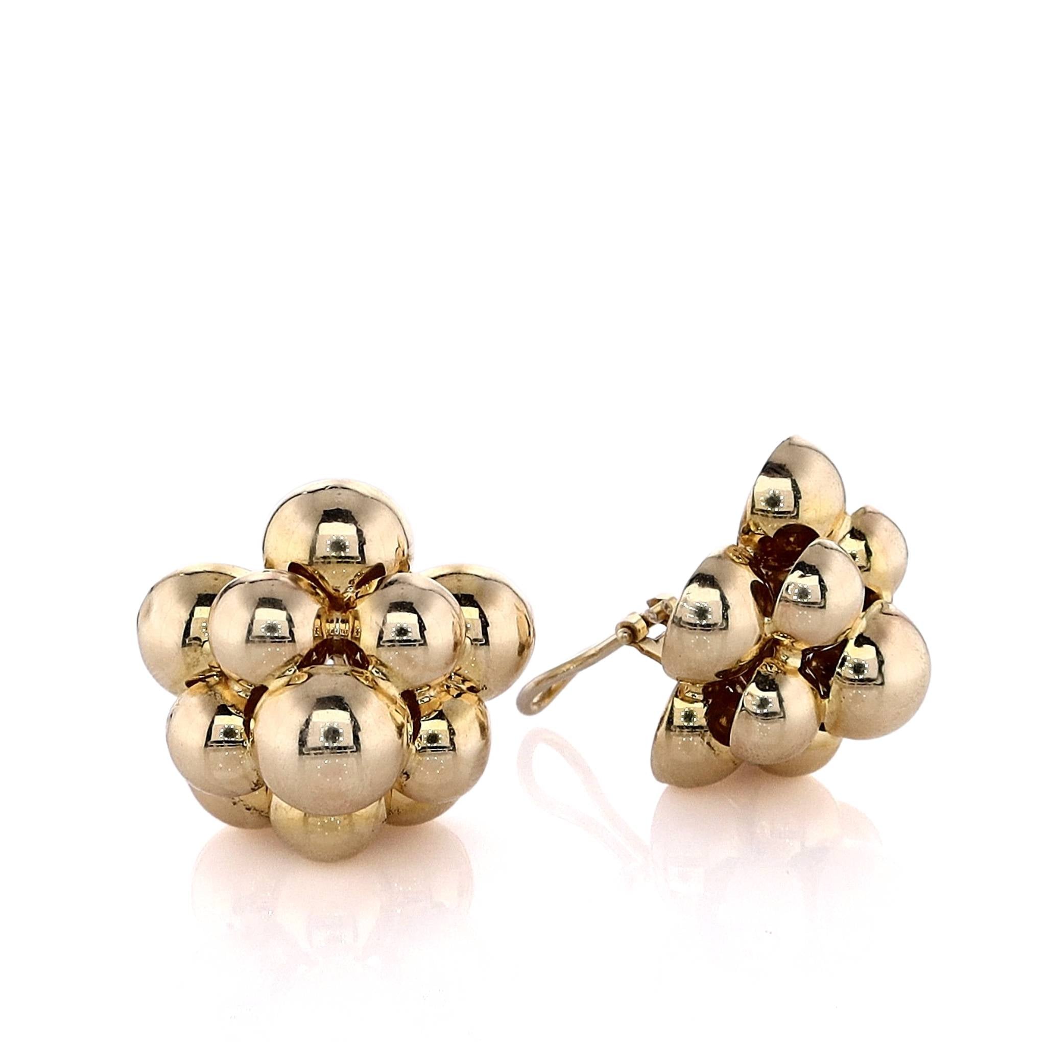 14k Yellow Gold Polished Bubble - Style Pyramid Clip - On Earrings for Elegance