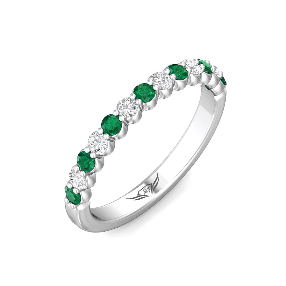 14k White Gold Martin Flyer Diamond and Emerald Half Eternity Band Ring