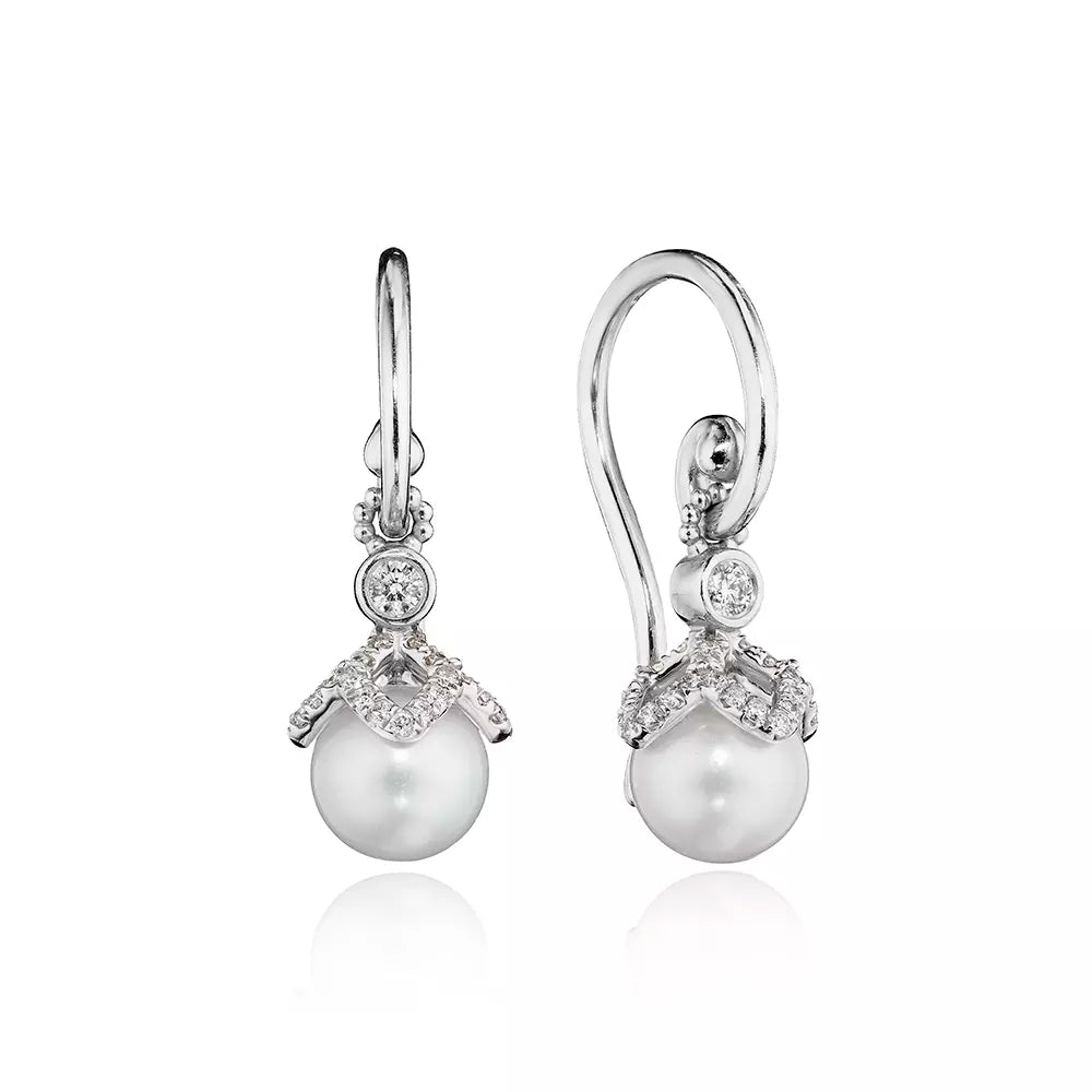 Verragio 18k Gold Petal - Set Diamond - Accented Pearl Dangle Earrings