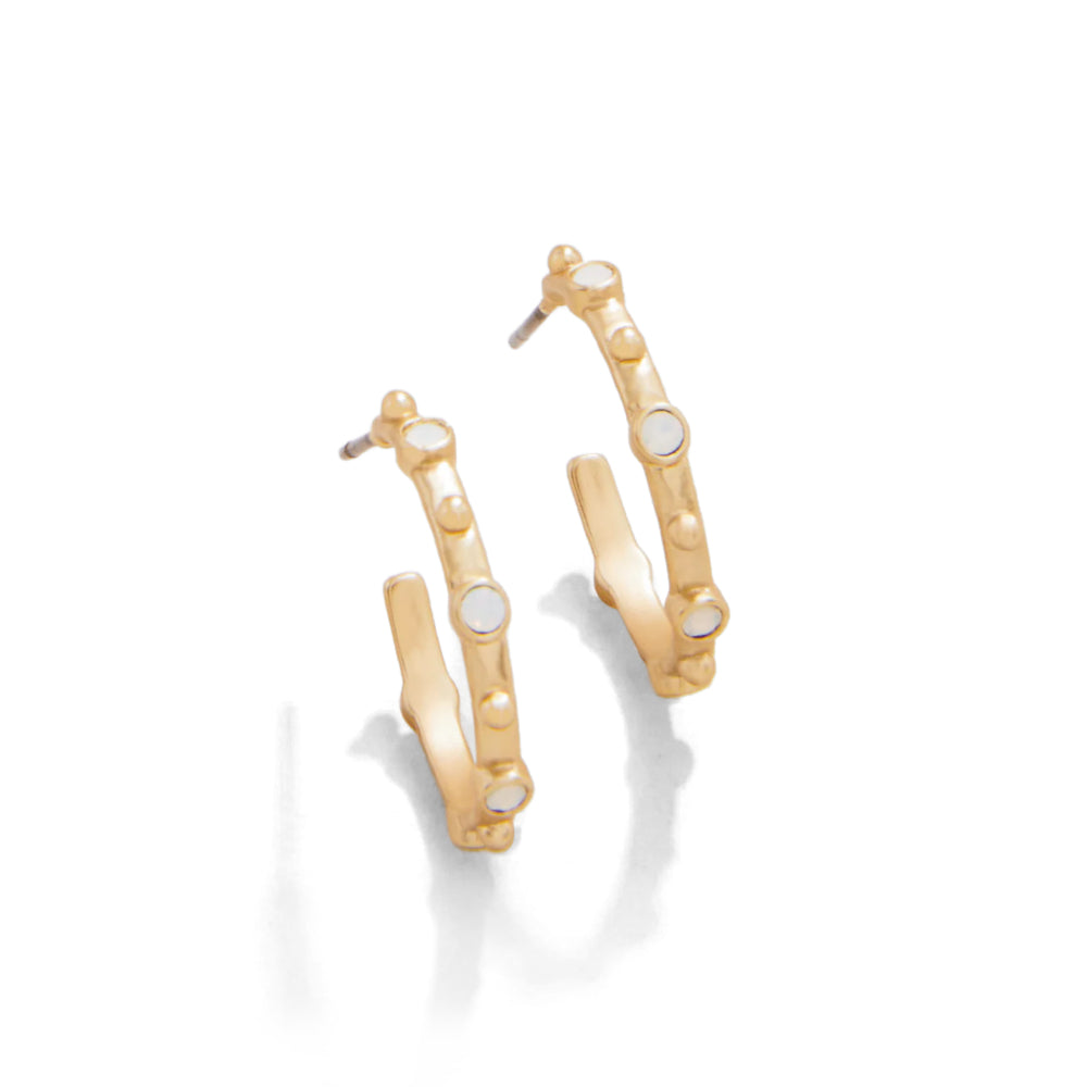18kt Matte Gold Plated White Opal Bristol Hoop Earrings