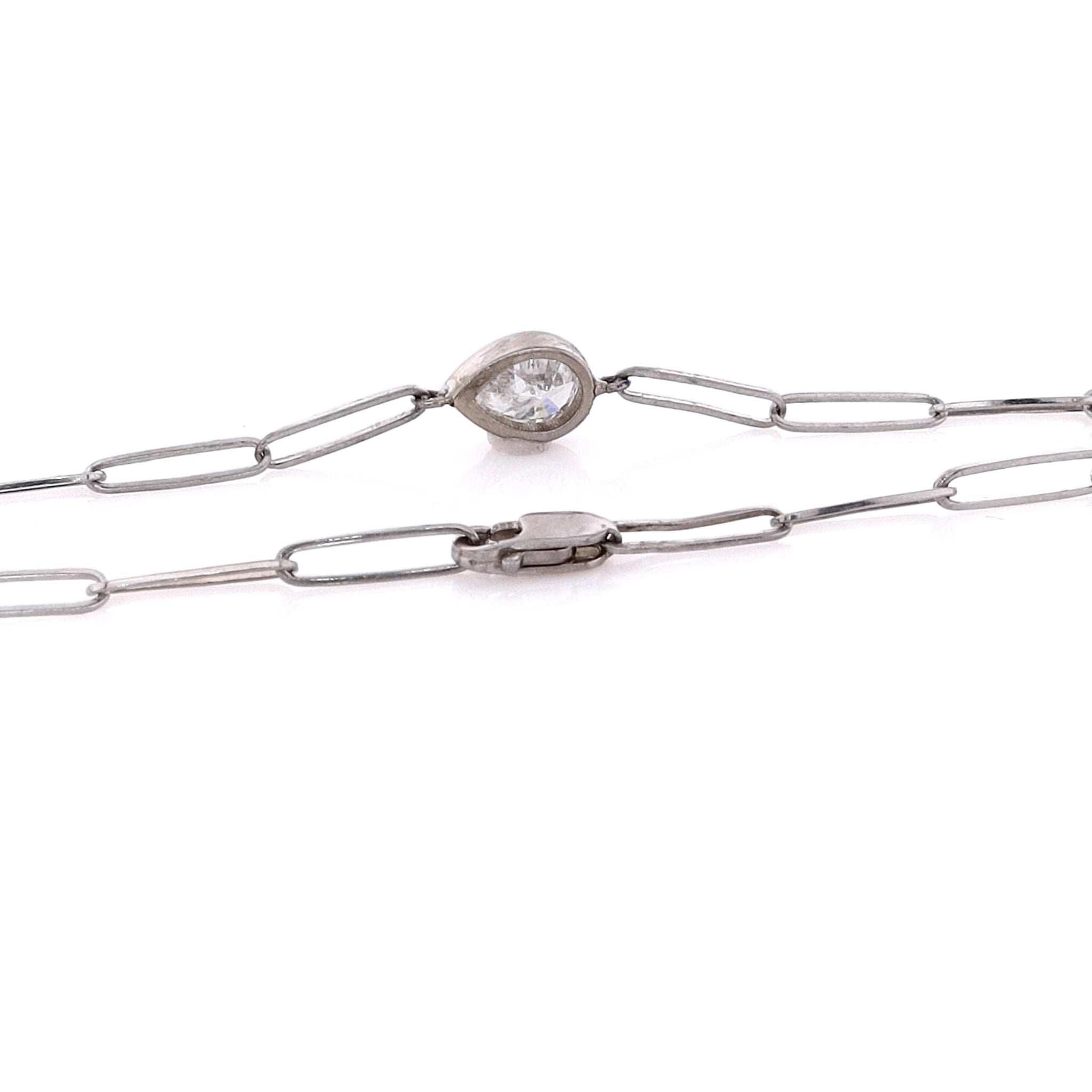 14 Karat White Gold Oblong Link Bracelet with Pear - Shaped G - Color I1 Clarity 0.63ct Diamonds