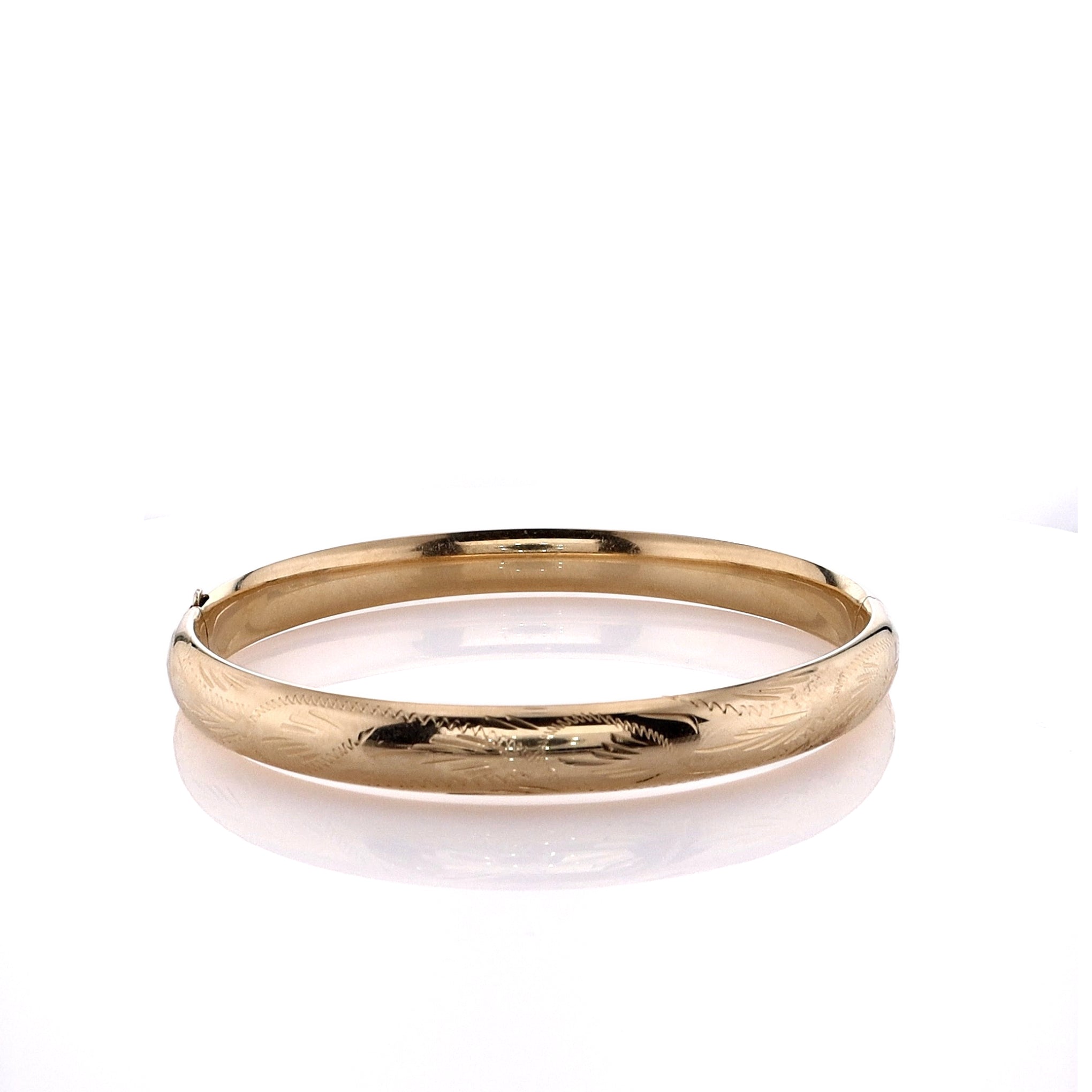 14k Yellow Gold Hinged Bangle Bracelet with Wheat Engraving