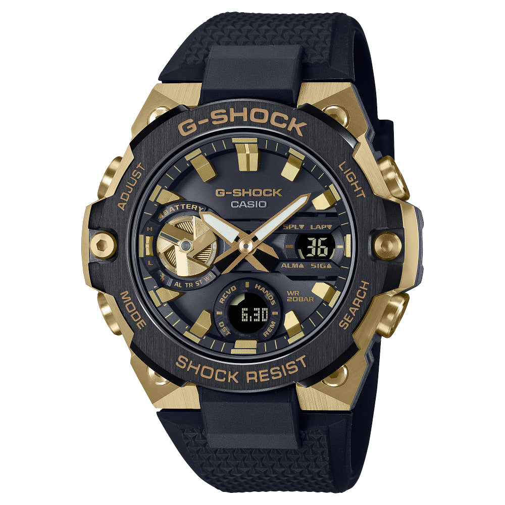 G-Shock G-Steel GST-B400 Series Men's Wristwatch - Sleek Black and Elegant Gold Color Scheme, Model GSTB400GB1A9