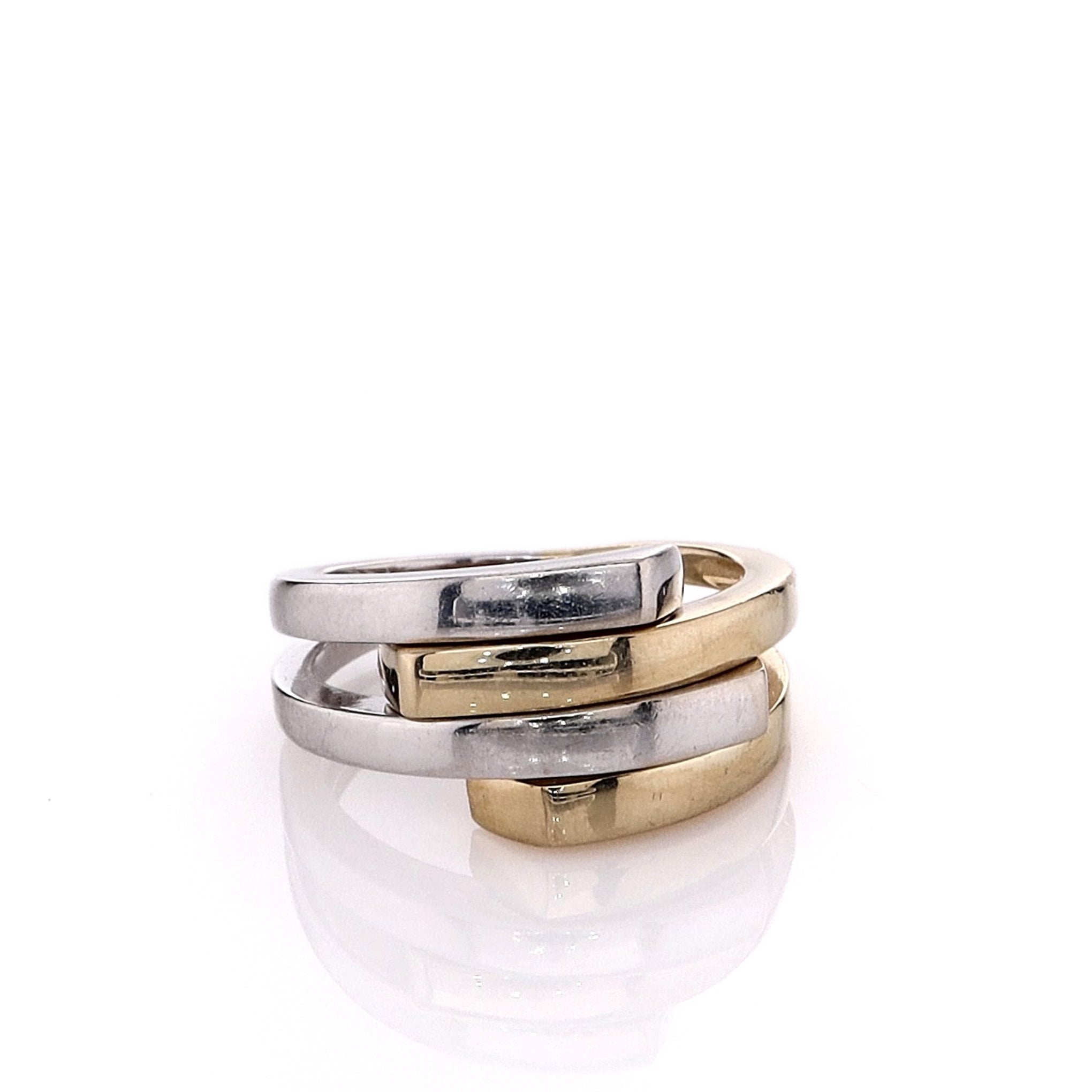 Exquisite Estate 14k Gold Two-Tone Polished Bar Bypass Design Engagement Ring