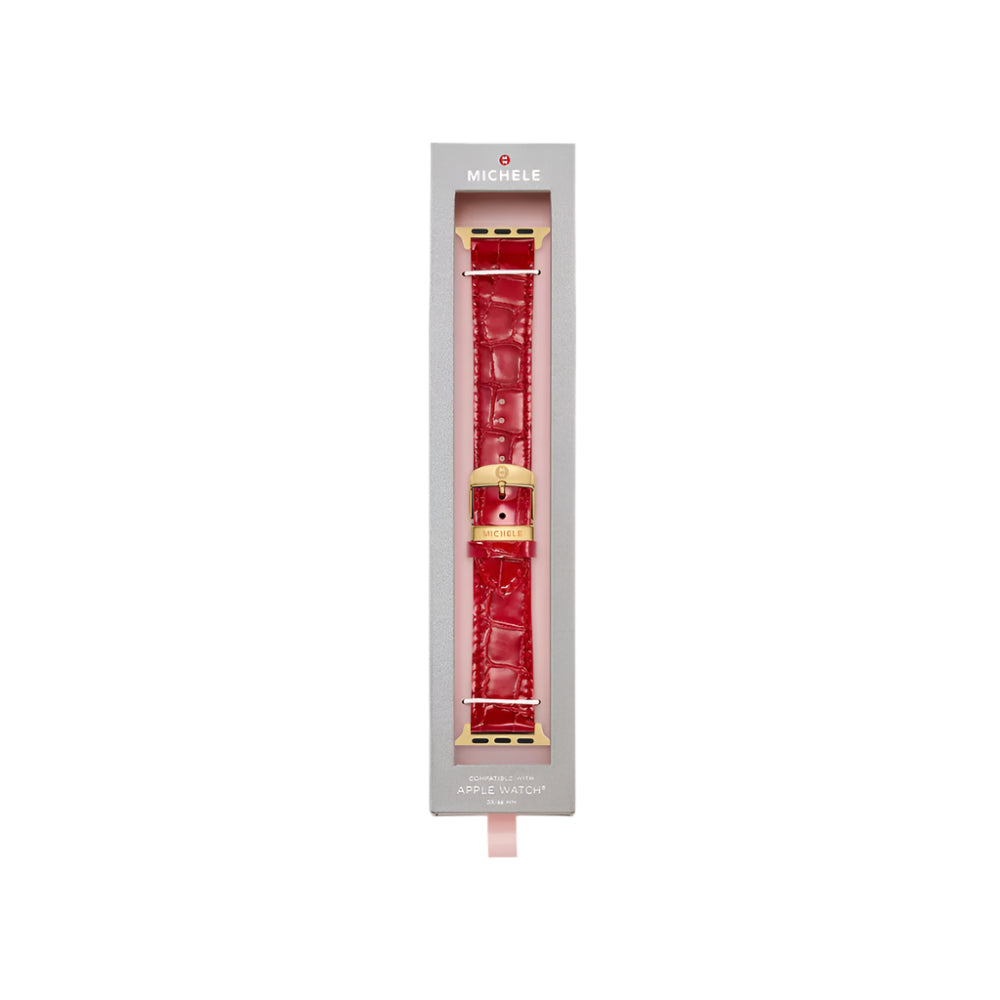Michele Premium Ruby Red Leather Band for Apple Watch® with 38mm, 40mm, 41mm, 42mm, 44mm, 45mm, 46mm, and 49mm Compatibility