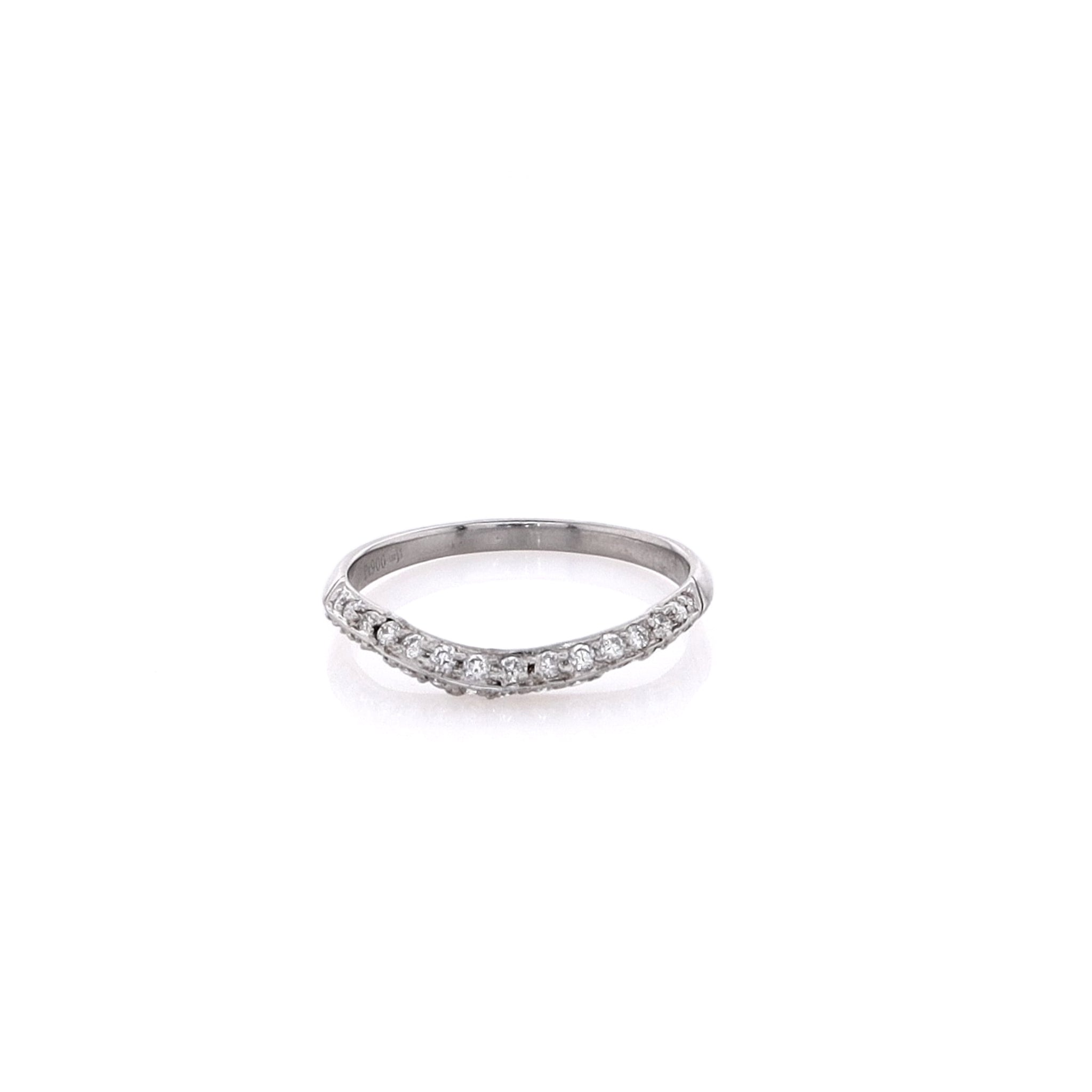 Estate Luxury Platinum Curved Knife - Edge Design Two - Row Diamond Ring for Wedding
