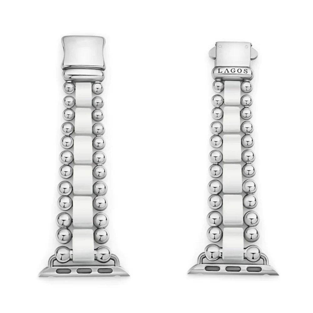 Lagos Smart White Ceramic and Stainless Steel Apple Watch Bracelet, 38 - 45mm