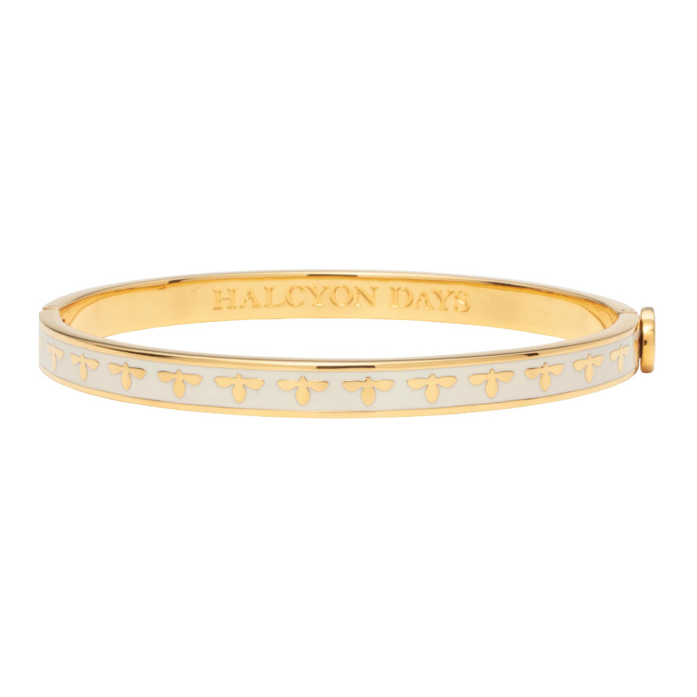 Halcyon Days 6mm Gold-Plated Enamel Bee Hinged Bracelet - A Stylish and Colorful Jewelry Piece
