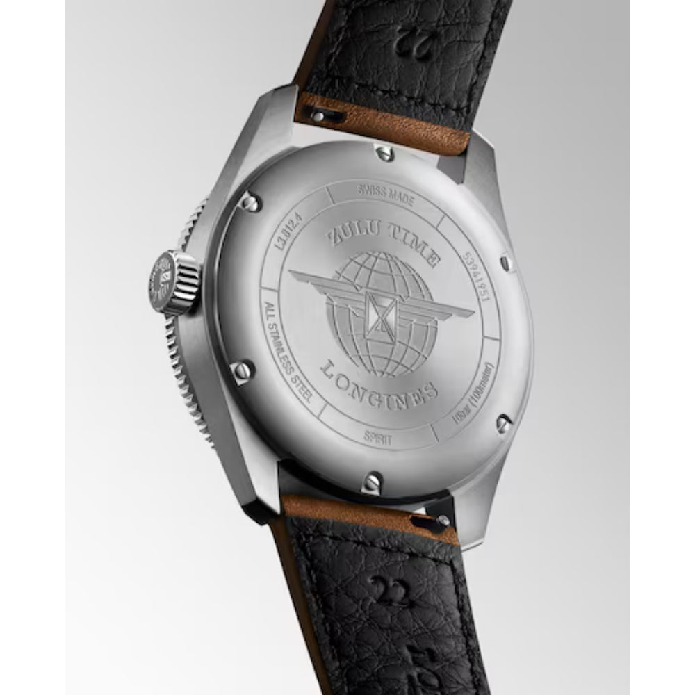 Longines Men's Automatic Leather - Strapped Spirit Zulu Time Watch with 42mm Case - Model L38124632