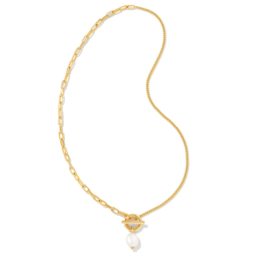 Kendra Scott Leighton Gold-Plated Convertible Pearl Chain Necklace - Ideal for Versatile Wear